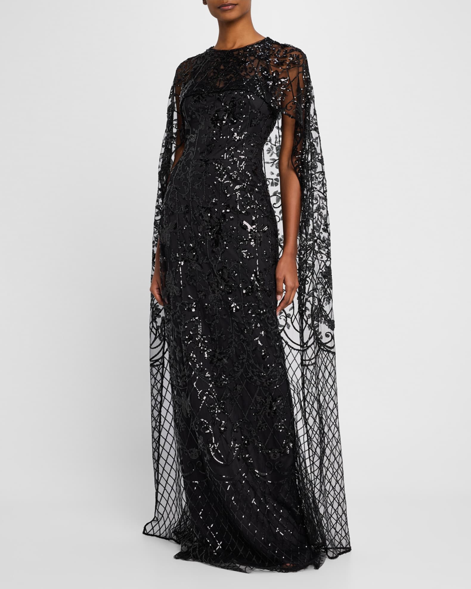 Sequin Cape Column Gown 1