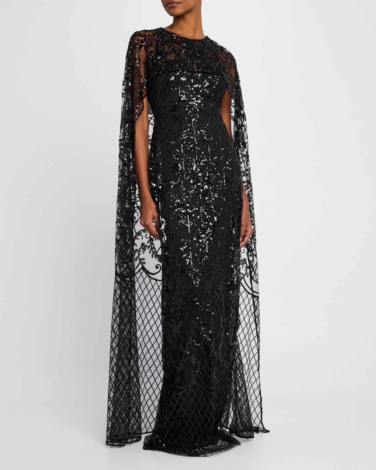 Sequin Cape Column Gown
