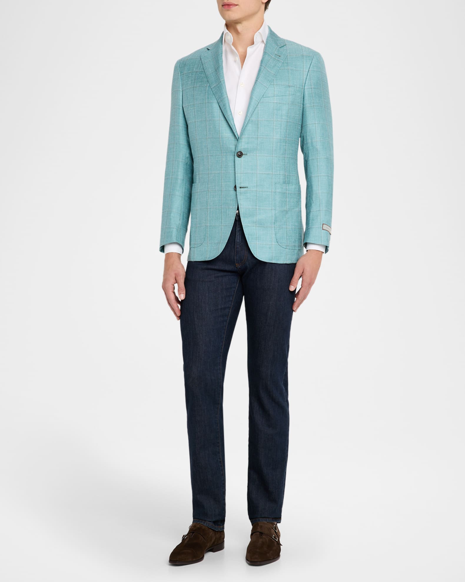Men's Cashmere, Silk and Linen Windowpane Sport Coat 1