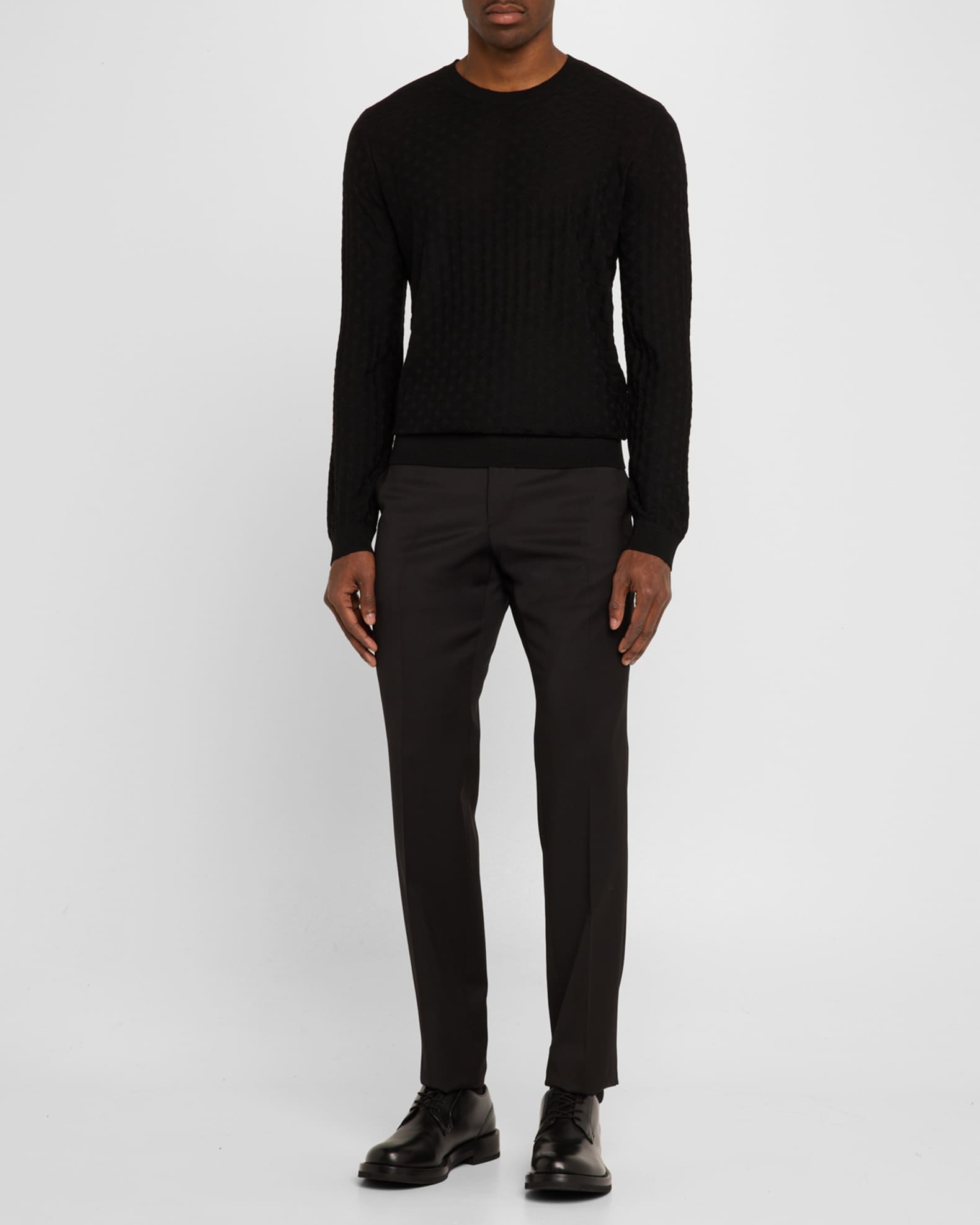 Men's Merino Wool Basketweave Crewneck Sweater - Thumbnail 2