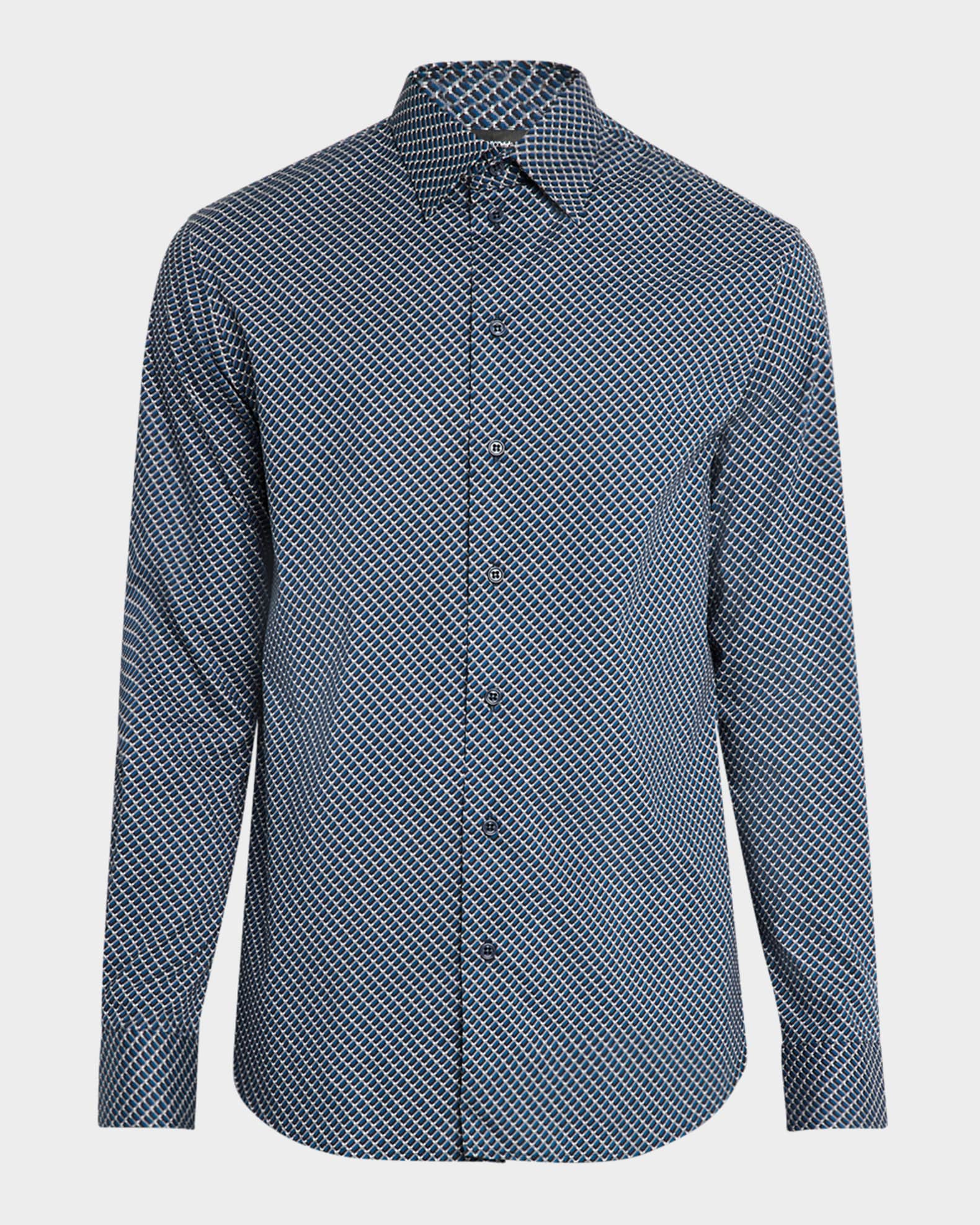 Men's Stretch Poplin Geometric Sport Shirt 0