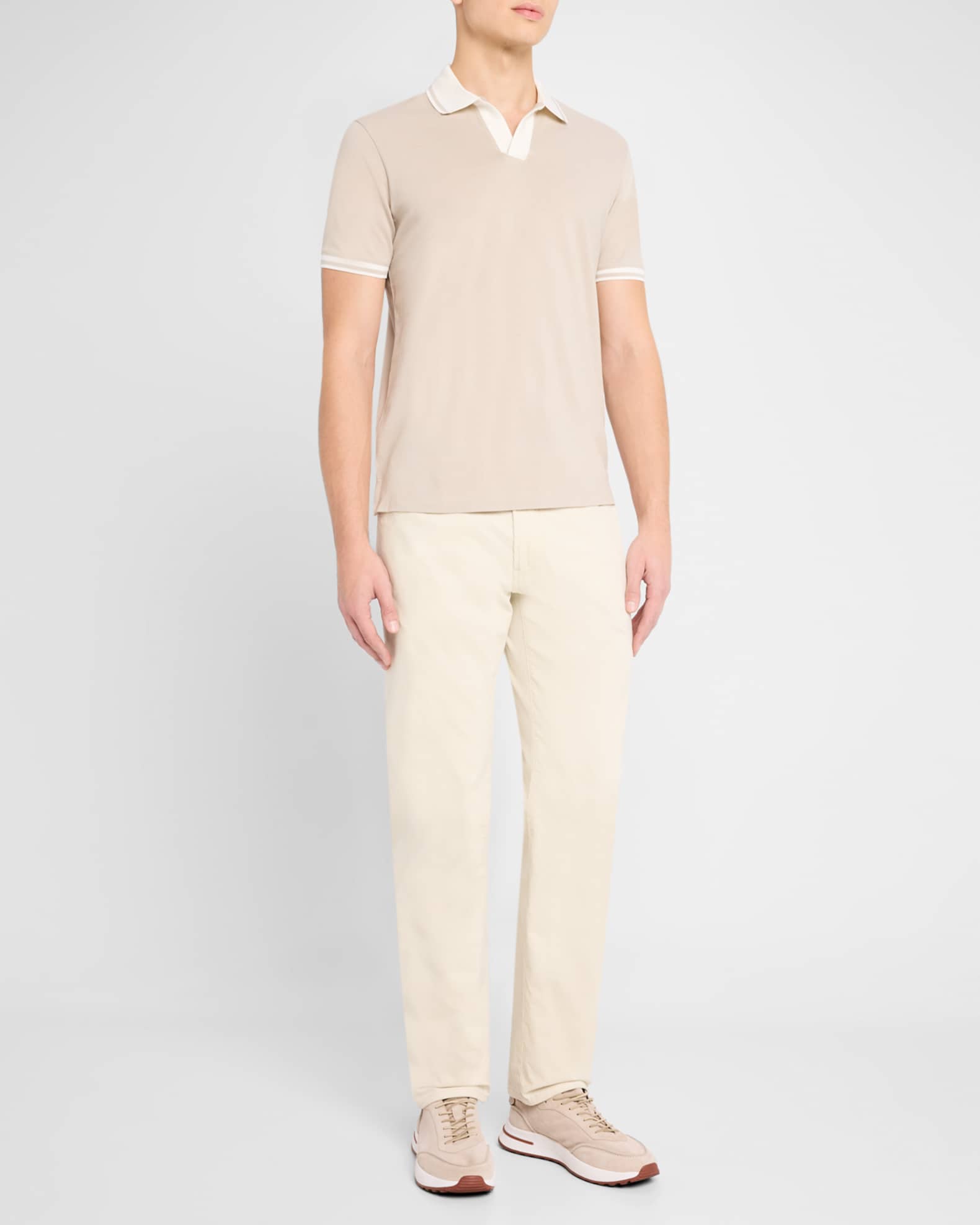 Men's Cotton Tipped Johnny Collar Polo Shirt 1