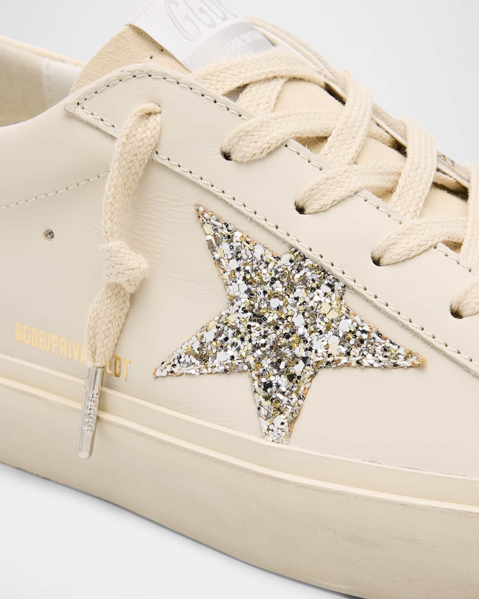 【Golden 】High Star White Leather Shiny Star(23-25.5) Golden Goose Hi Star Leather Glitter Low-Top Sneakers