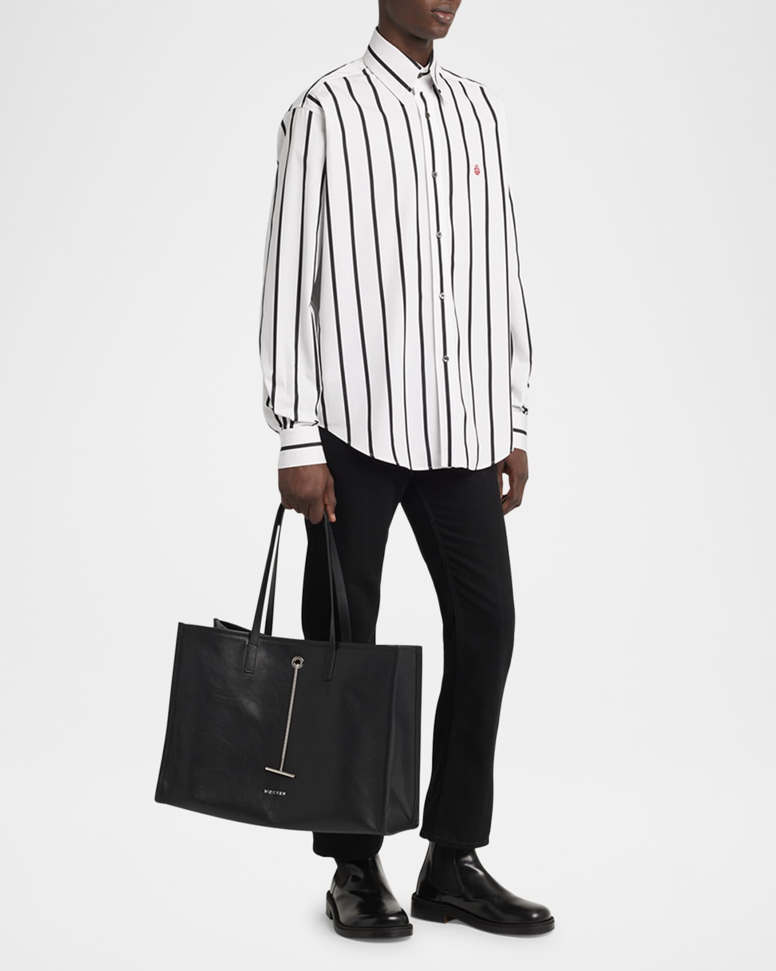 トートバッグ Alexander Mcqueen Black Leather T-Bar Shopping Bag McQueen T-Bar Sling Shopper Tote Bag | Neiman Marcus