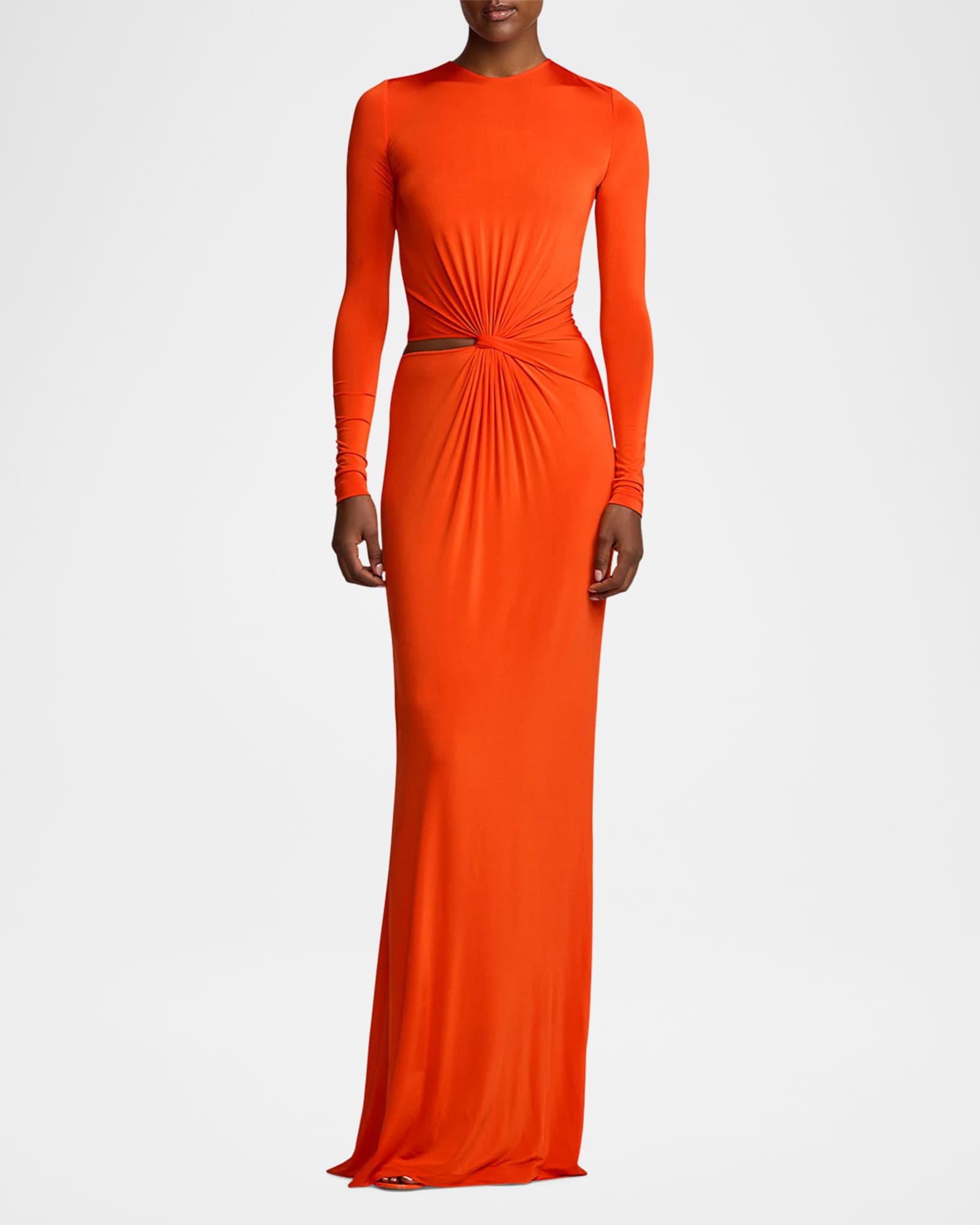 Twist Front Long Sleeve Evening Dress