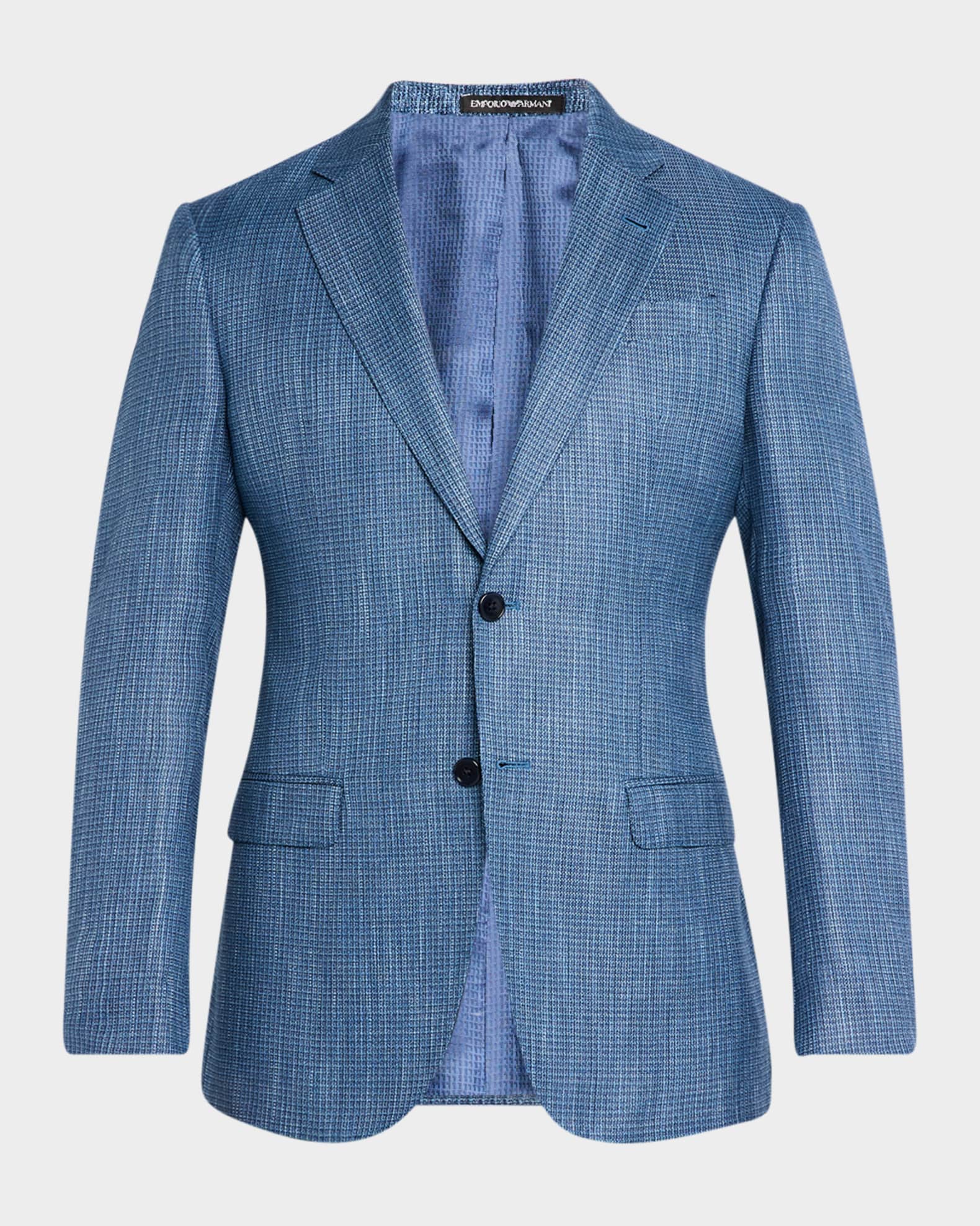 Emporio Armani Men s Bamboo Textured Grid Sport Coat Fancy Blue Men s 43R Coats Jackets Outerwear Sportcoats Sport Coats Jackets