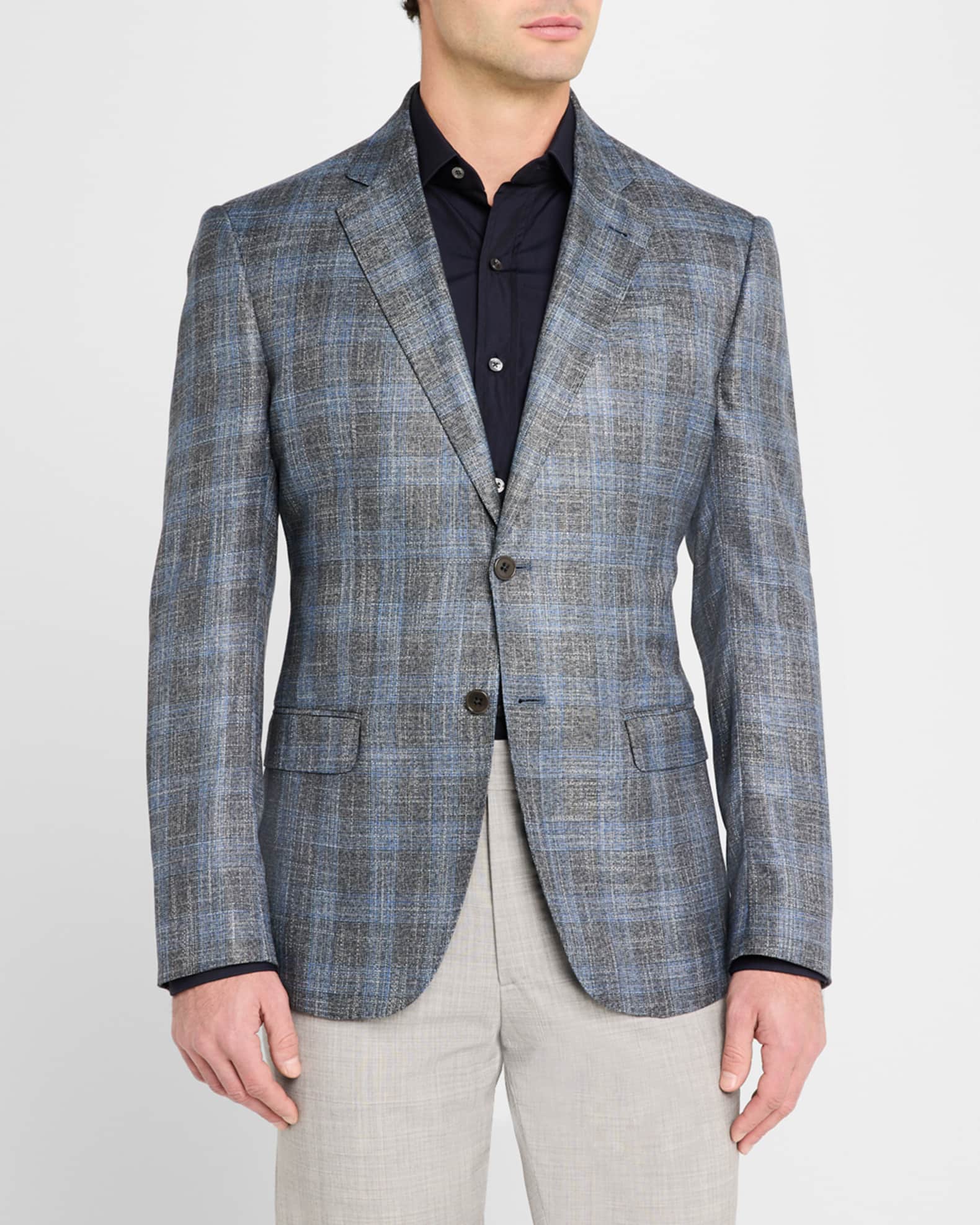 Emporio Armani Men's Bamboo Textured Plaid Sport Coat | Neiman Marcus