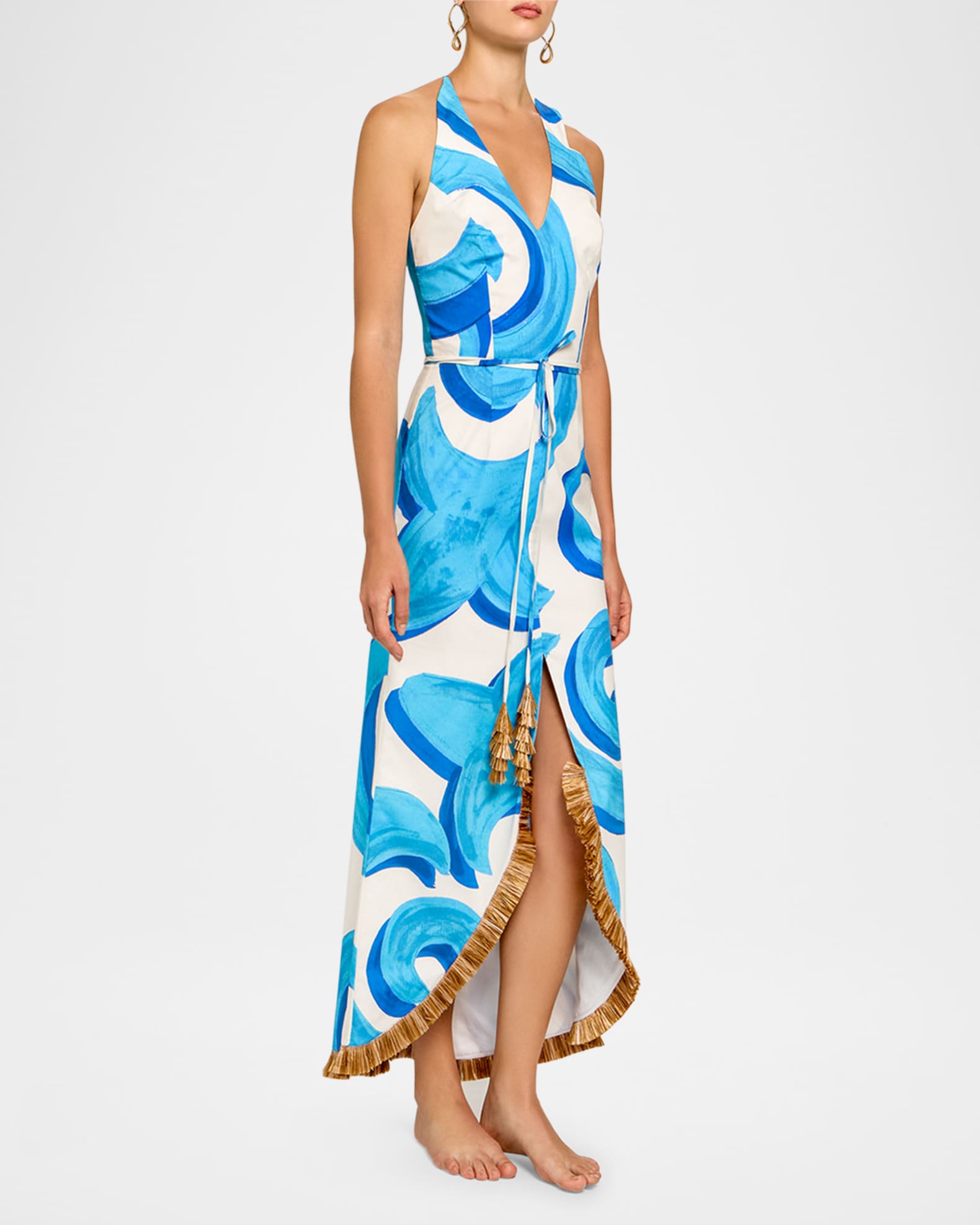 THEMIS Z Urania Fringe-Trim Cotton Halter Midi Dress
