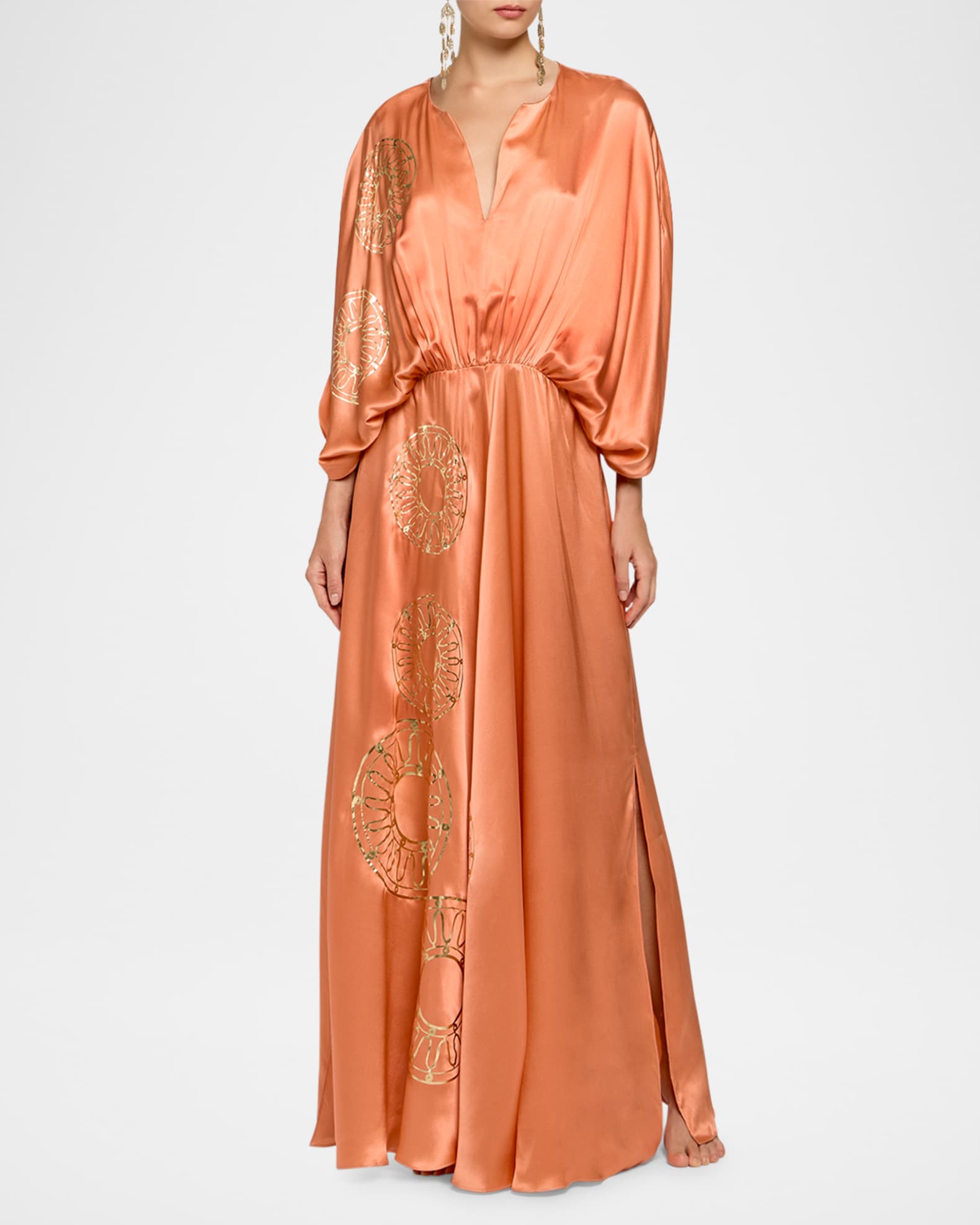 Iris Metallic-Print Blouson Silk Maxi Dress 1