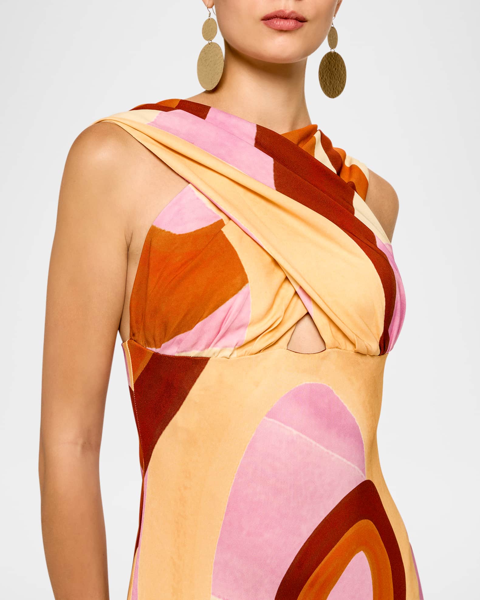 THEMIS Z Terra Geometric-Print Crossover Silk Maxi Dress | Neiman