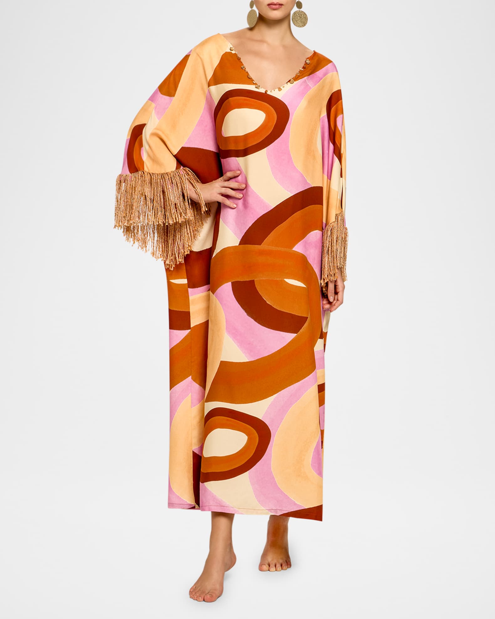 Terra Geometric Print Fringe Caftan