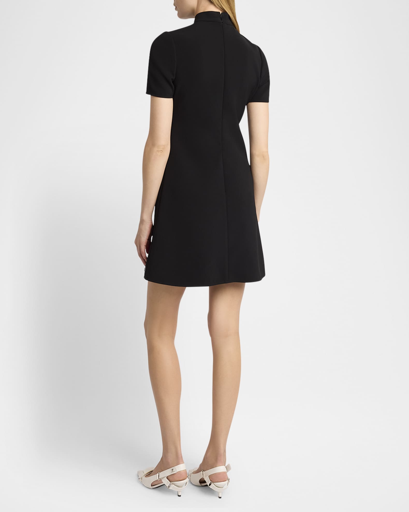Courreges High Neck Short Sleeve Crepe Jersey Mini Dress Neiman Marcus