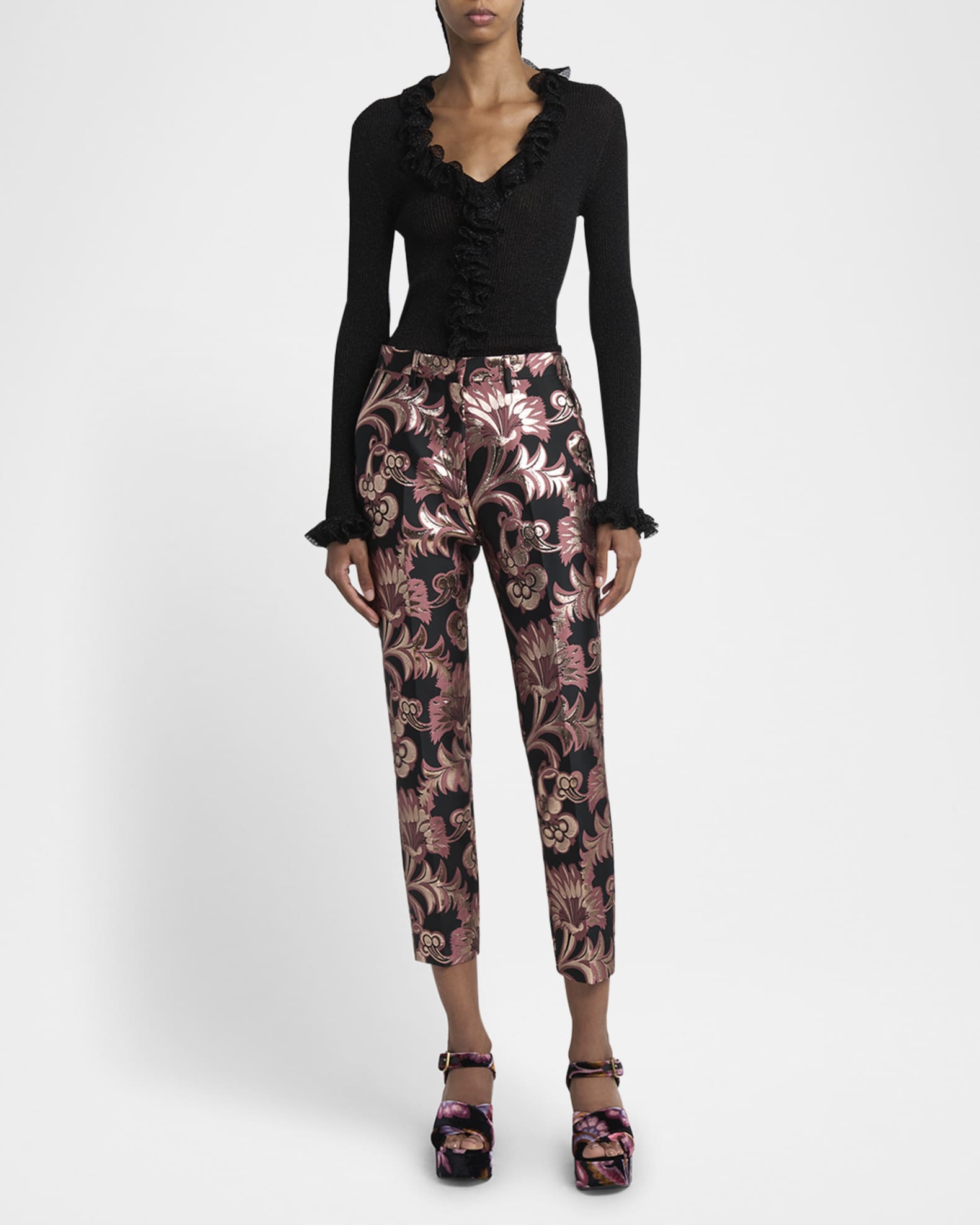 パンツ Etro Multicolored Jacquard Cotton Flare Trousers ETRO Jacquard-knit flared pants | NET-A-PORTER