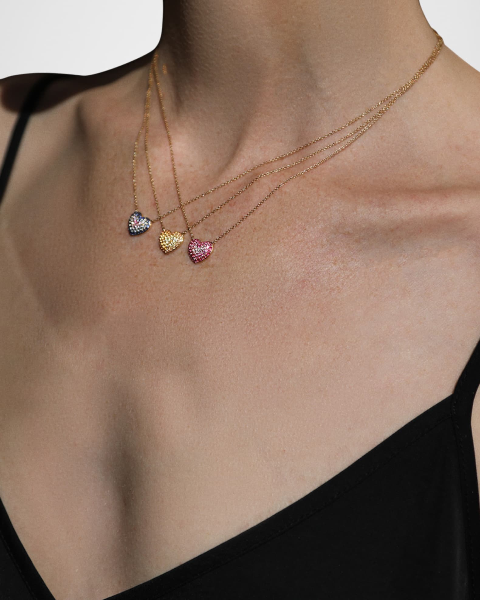 Lucy Ombré Heart Sapphire Necklace in 18K Yellow Gold, 16"
