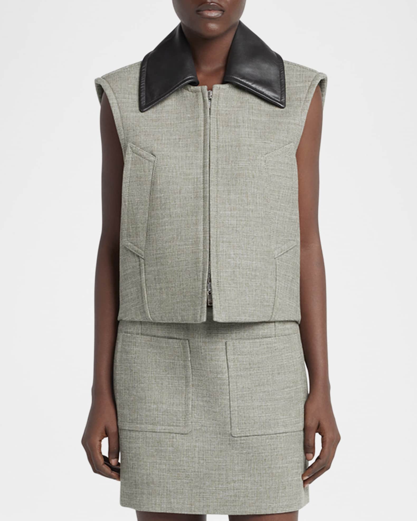 Bottega Veneta Leather-Collar Structured Melange Vest