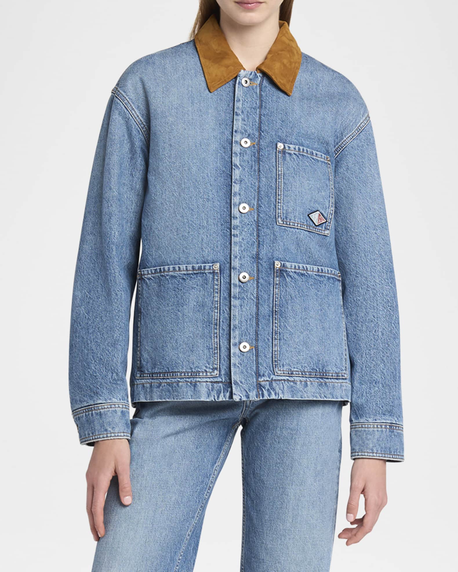 Suede Collar Vintage Indigo Denim Jacket