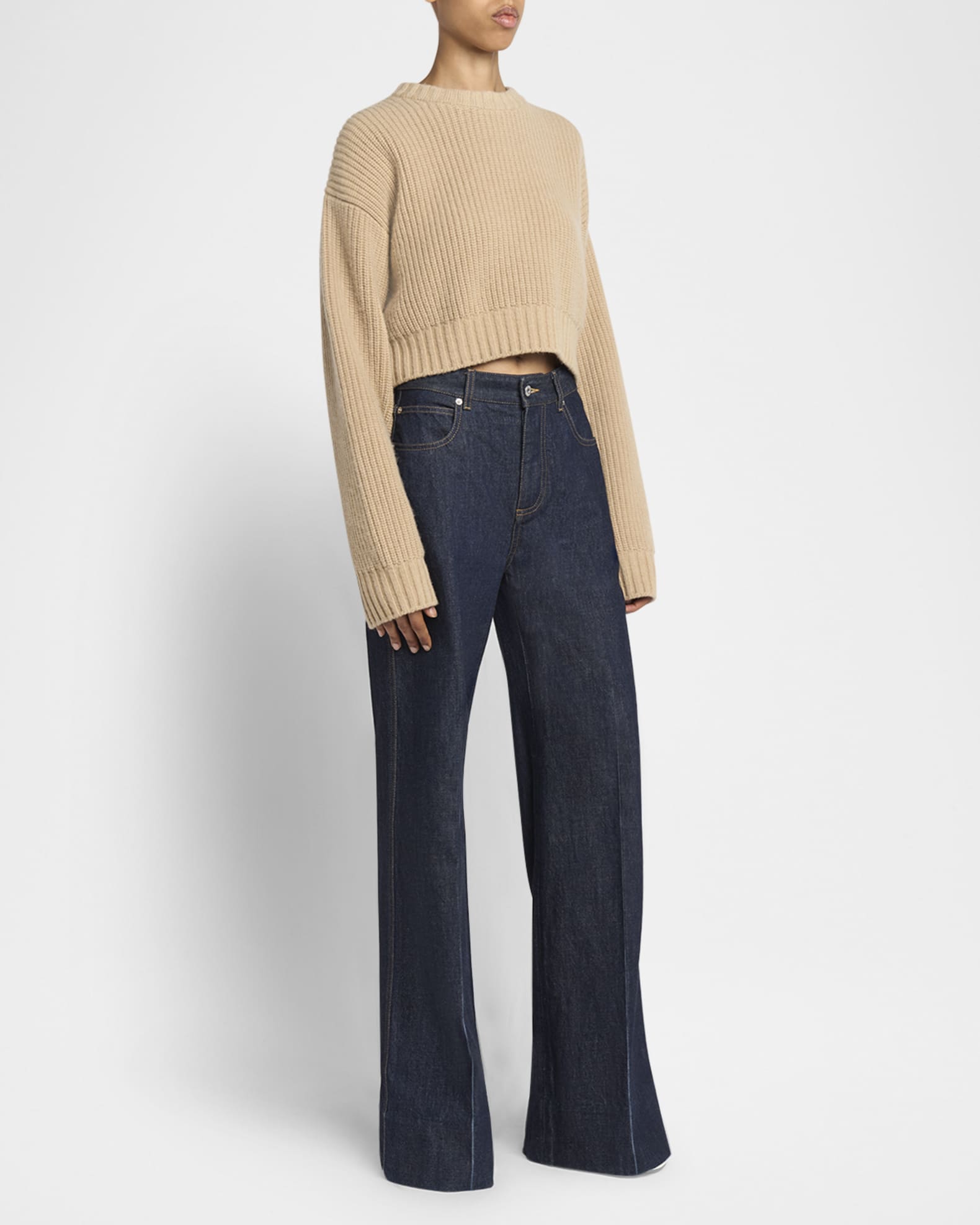 Ribbed Wool Cashmere Cropped Sweater 1