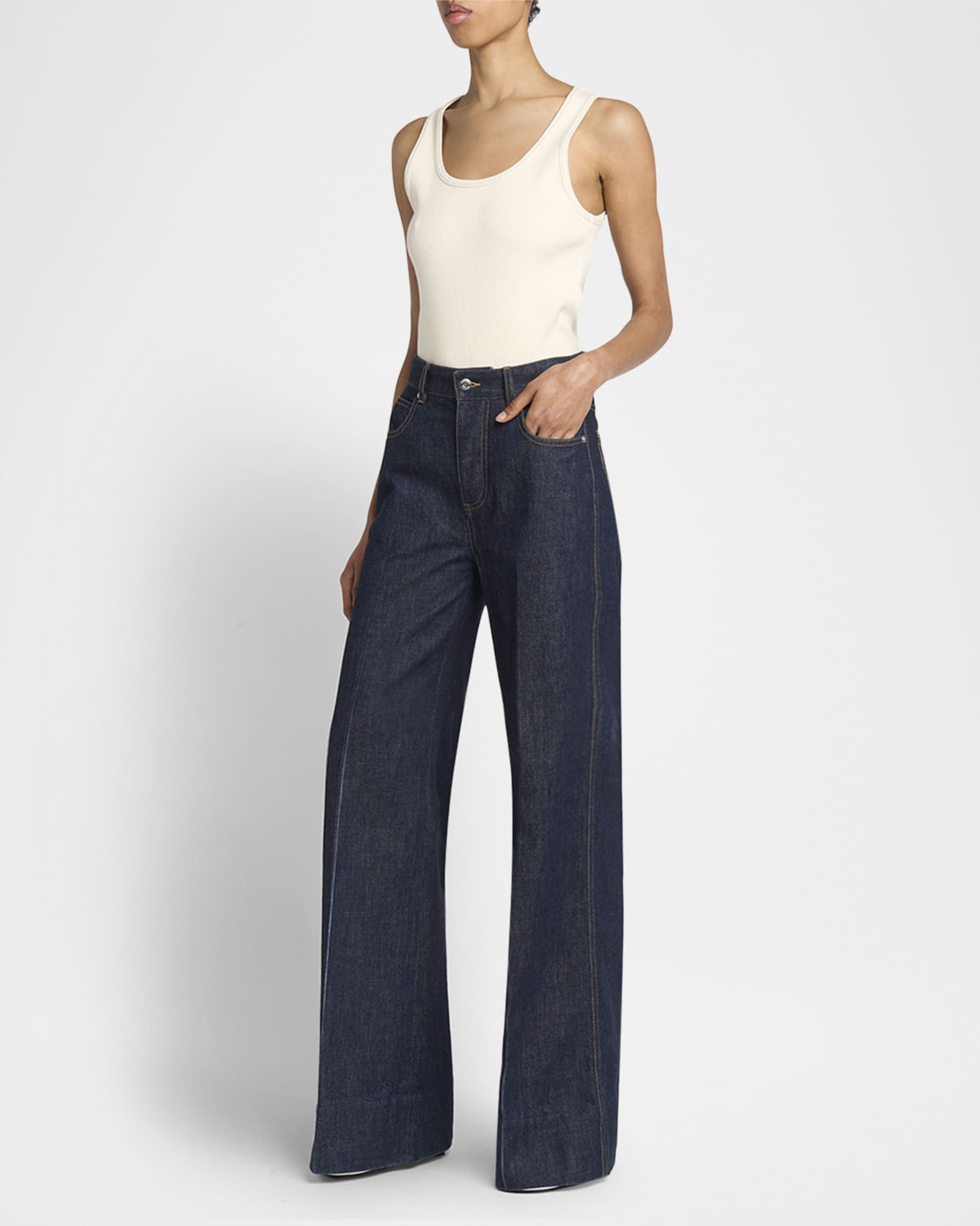 【関税&送料込】Bottega Veneta Palazzo Denim Jeans Bottega Veneta Indigo Soft Denim Wide-Leg Palazzo Jeans