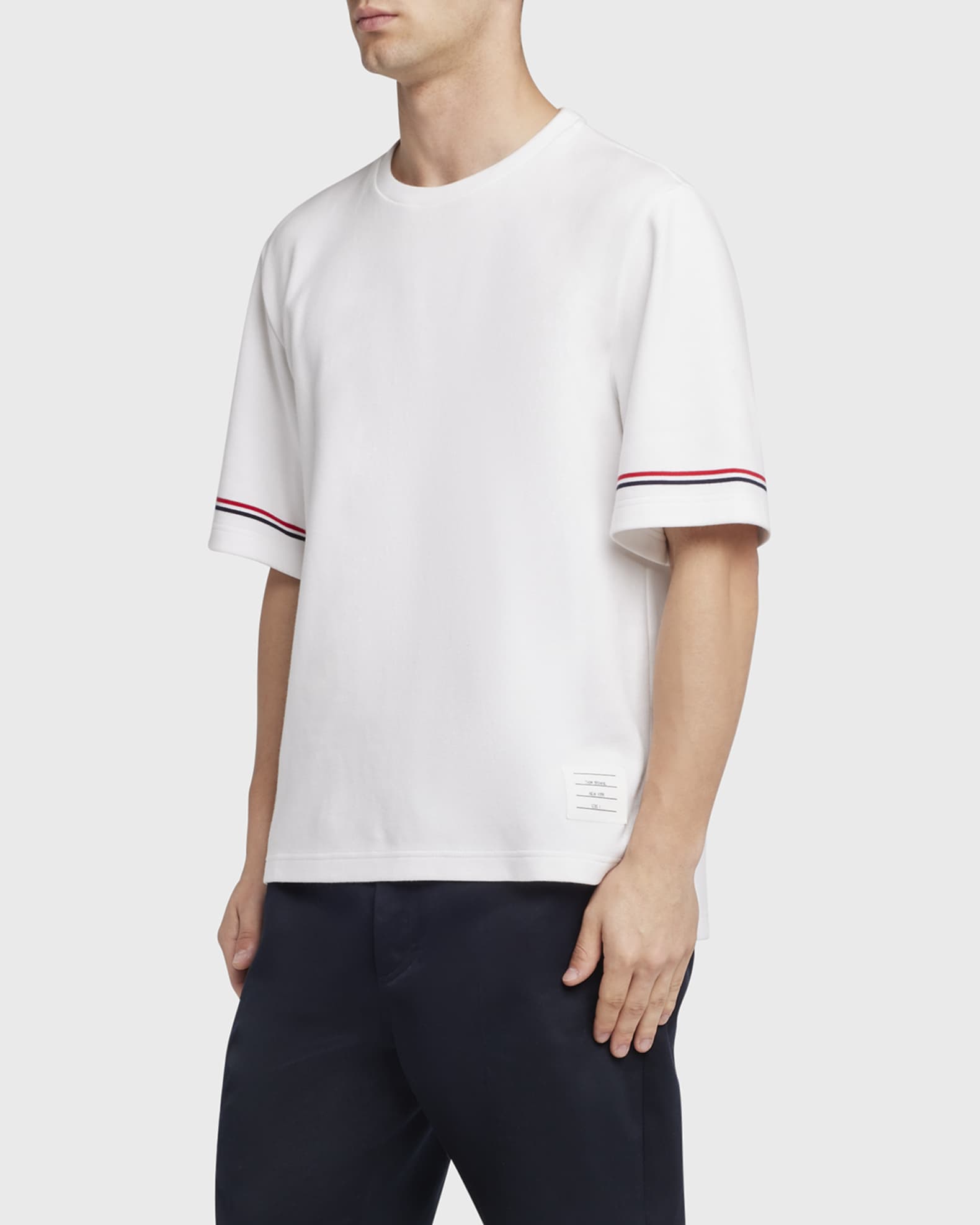 Thom Browne Men's Striped-Trim Boxy T-Shirt | Neiman Marcus