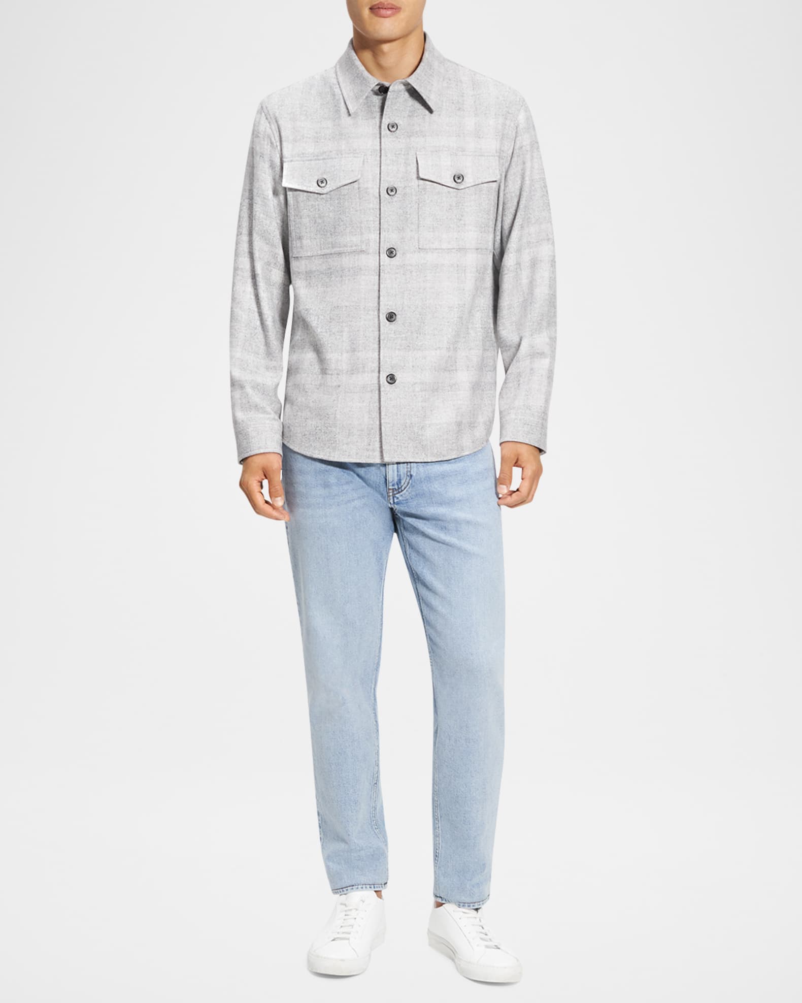Theory Men's Two-Pocket Check Overshirt | Neiman Marcus
