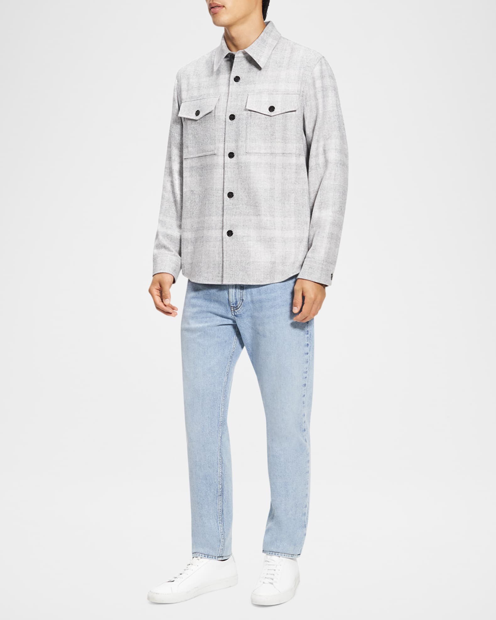 Theory Men's Two-Pocket Check Overshirt | Neiman Marcus