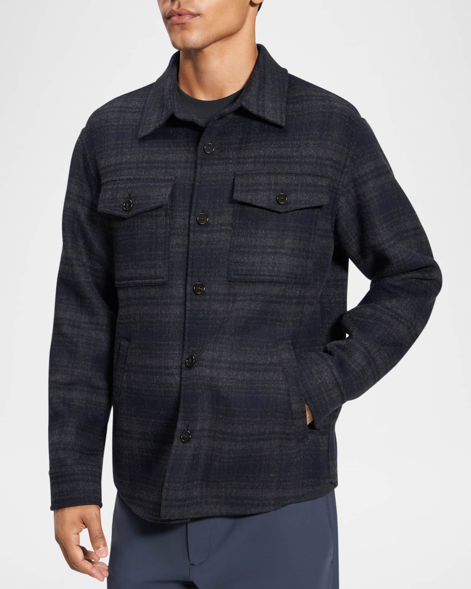 Theory Men's Wool-Cashmere Plaid Overshirt | Neiman Marcus