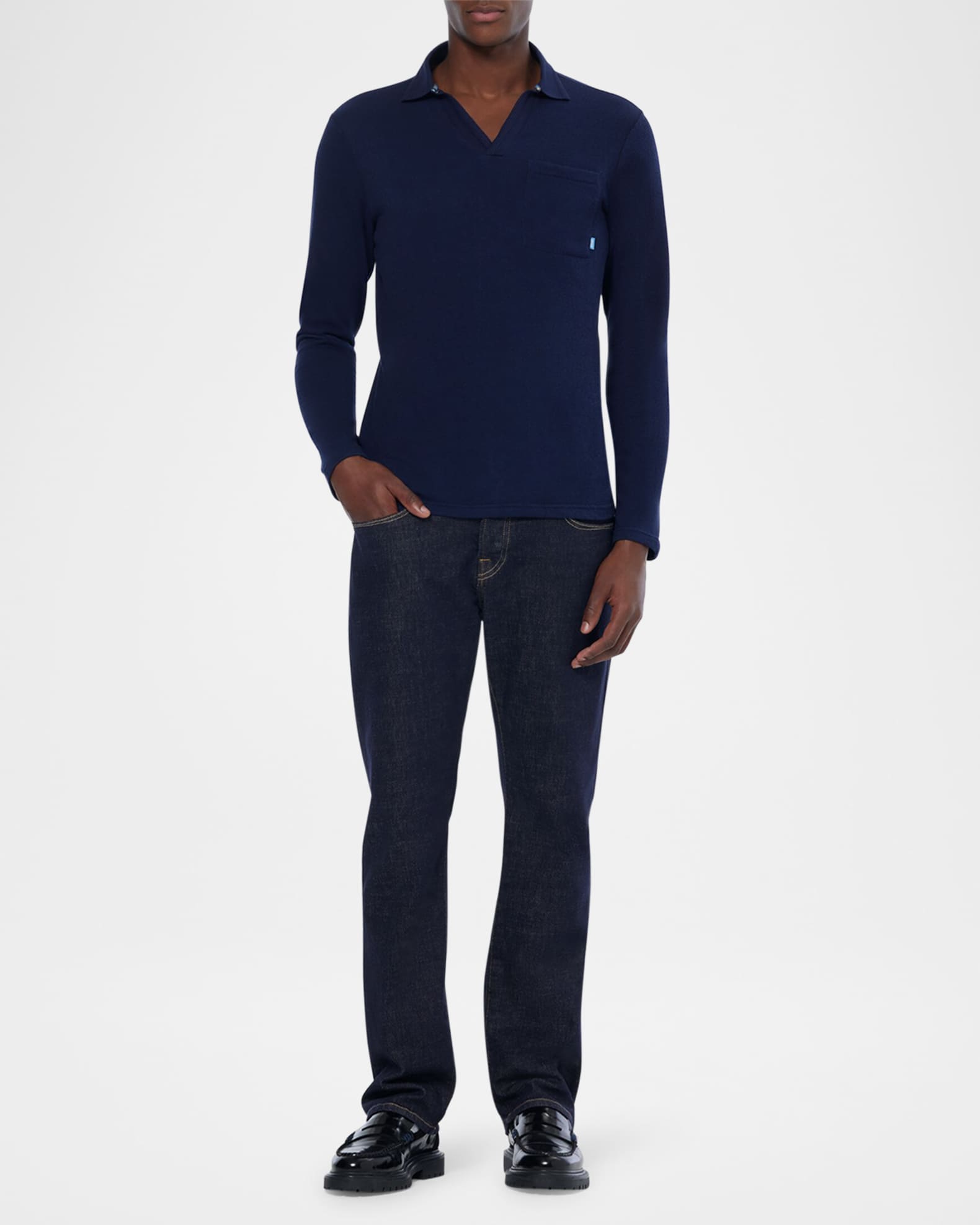 Men's Chest Pocket Long-Sleeve Polo Shirt 1