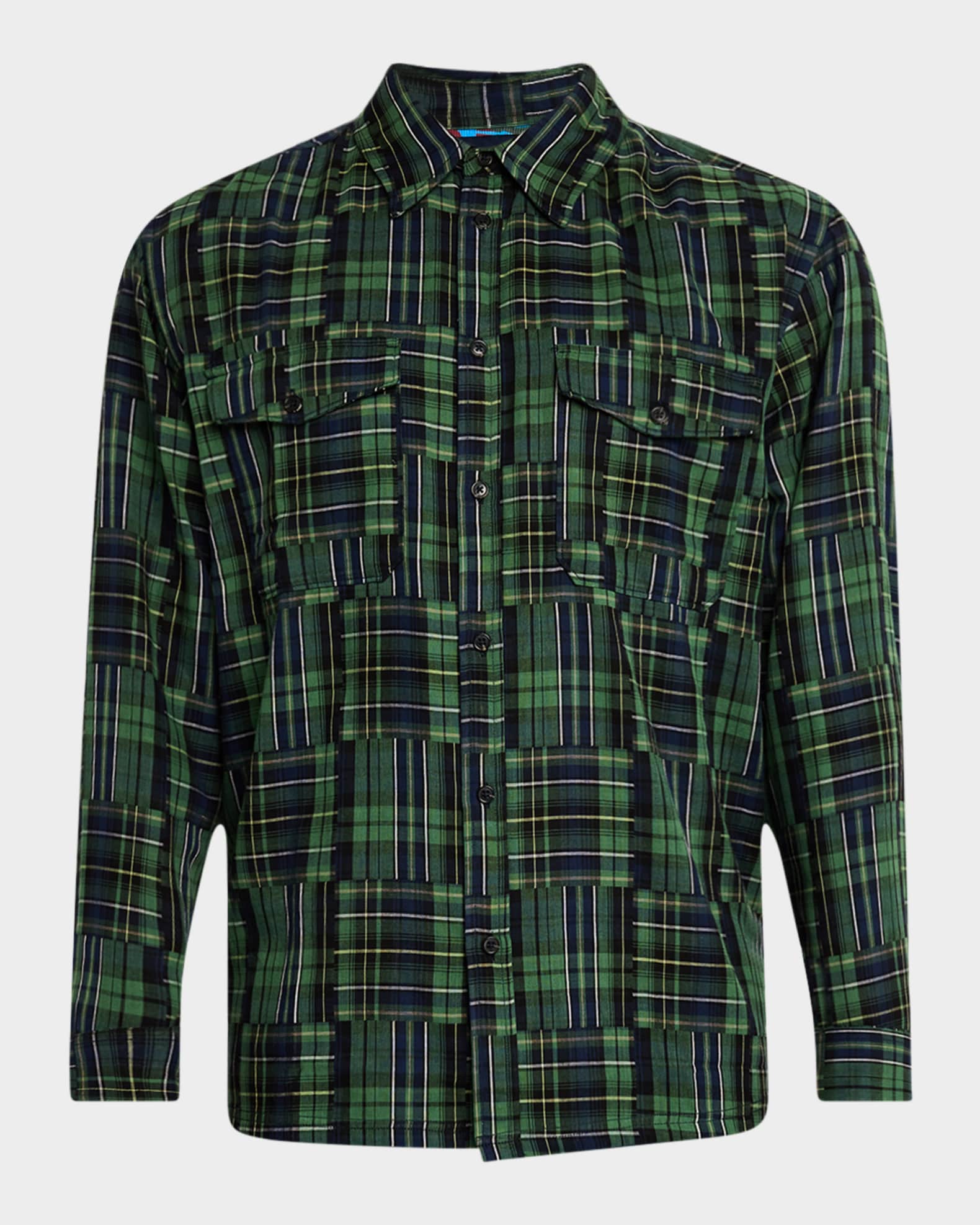 Men's Patchwork Plaid Button-Down Shirt 0