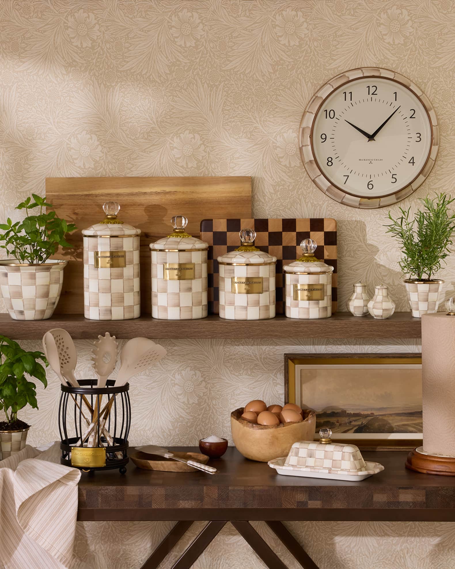 Mocha Check School Clock 1