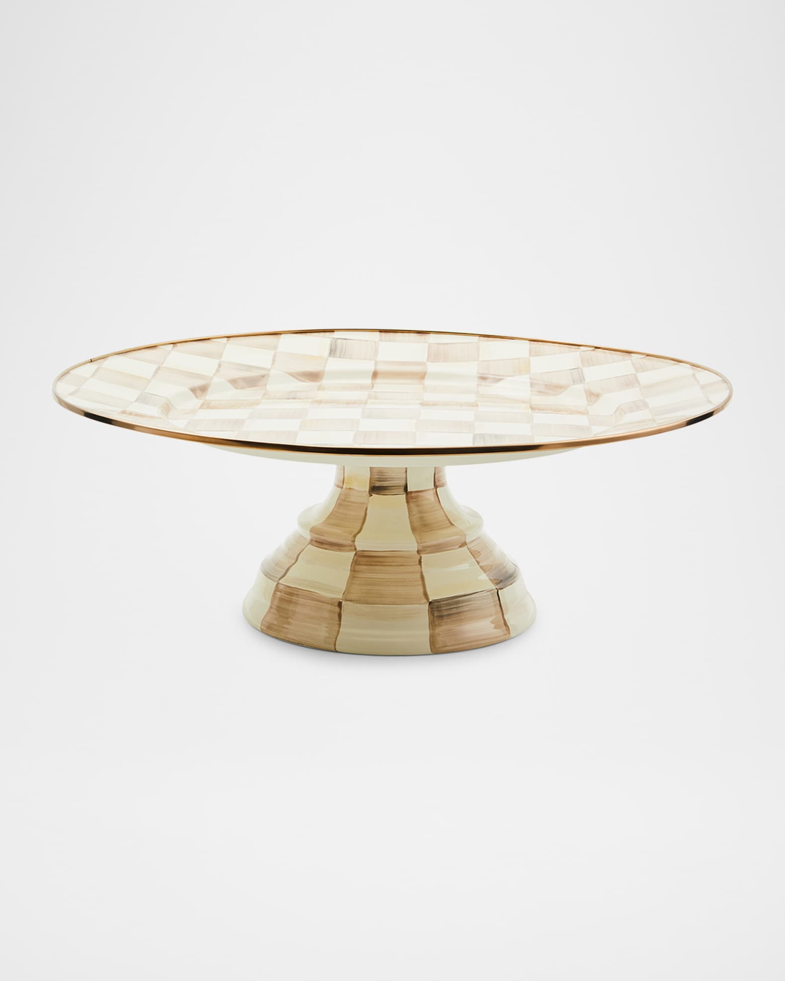 Mocha Check Small Pedestal Platter 0