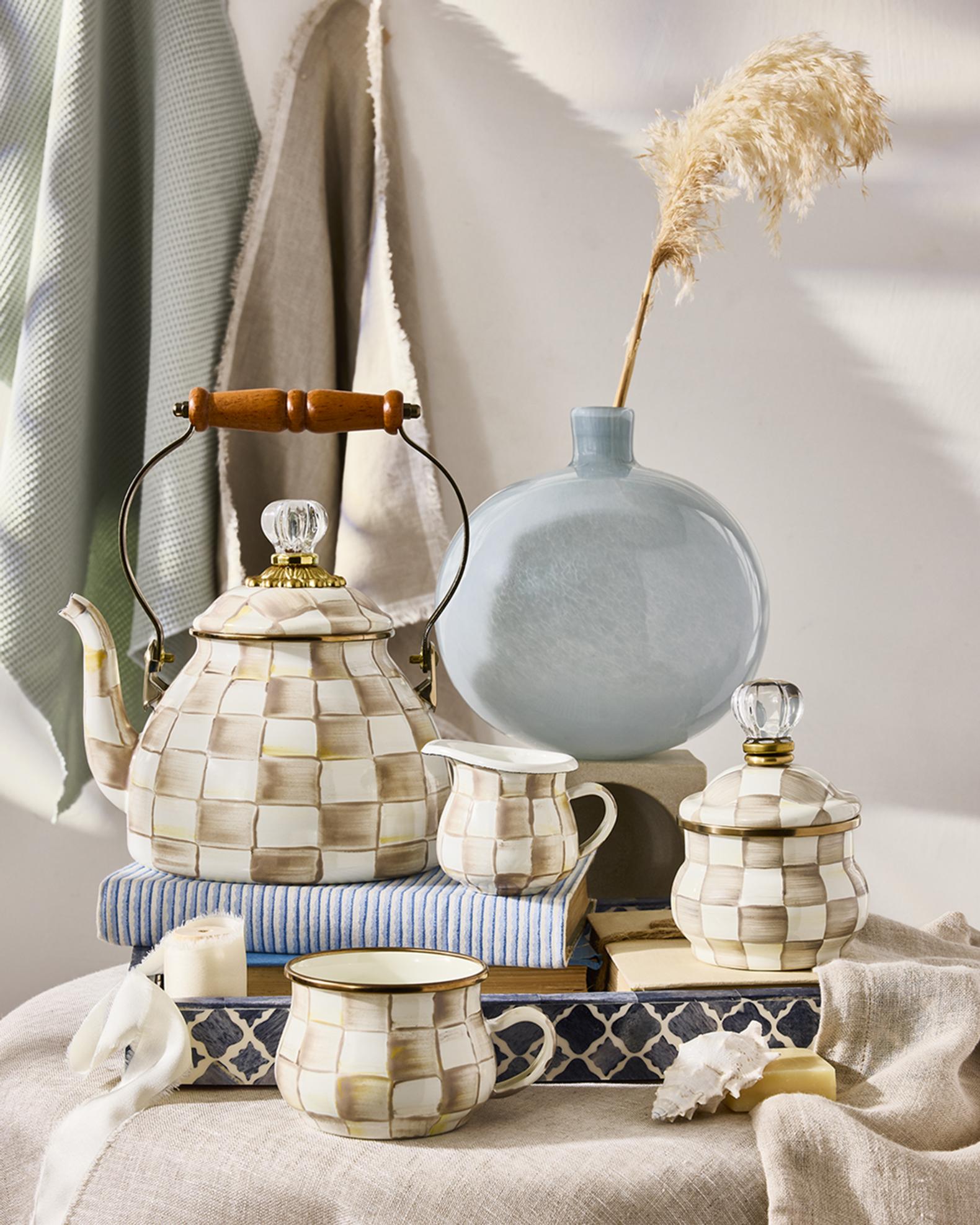 MacKenzie-Childs Mocha Check Tea Kettle, 2 Quarts | Neiman Marcus