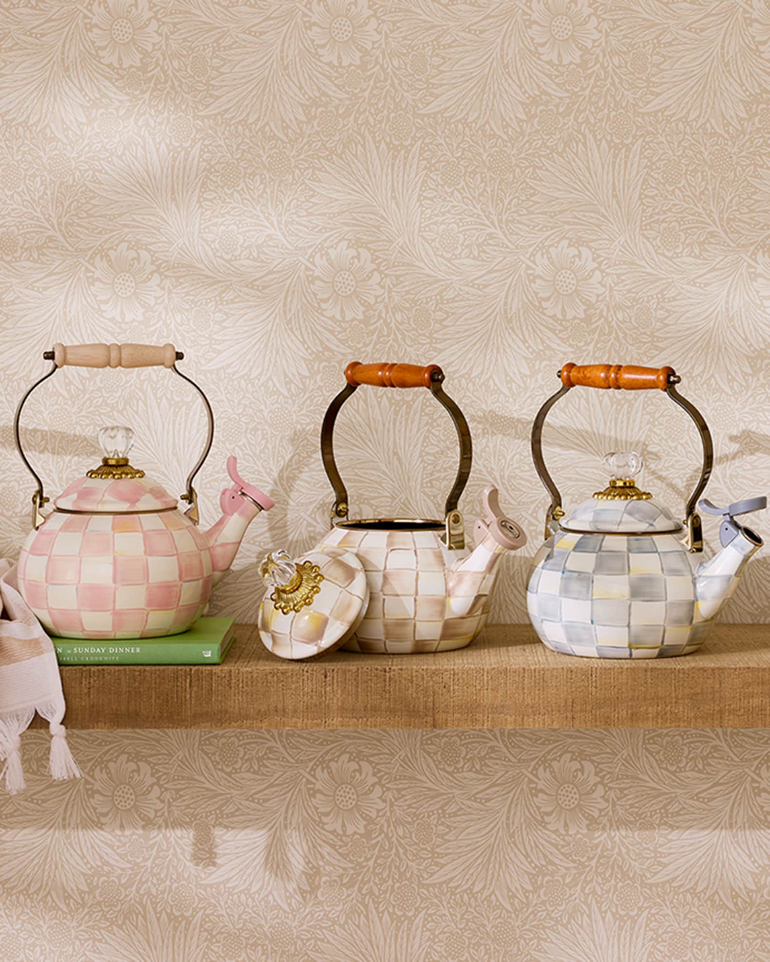 Mocha Check Whistling Tea Kettle 1