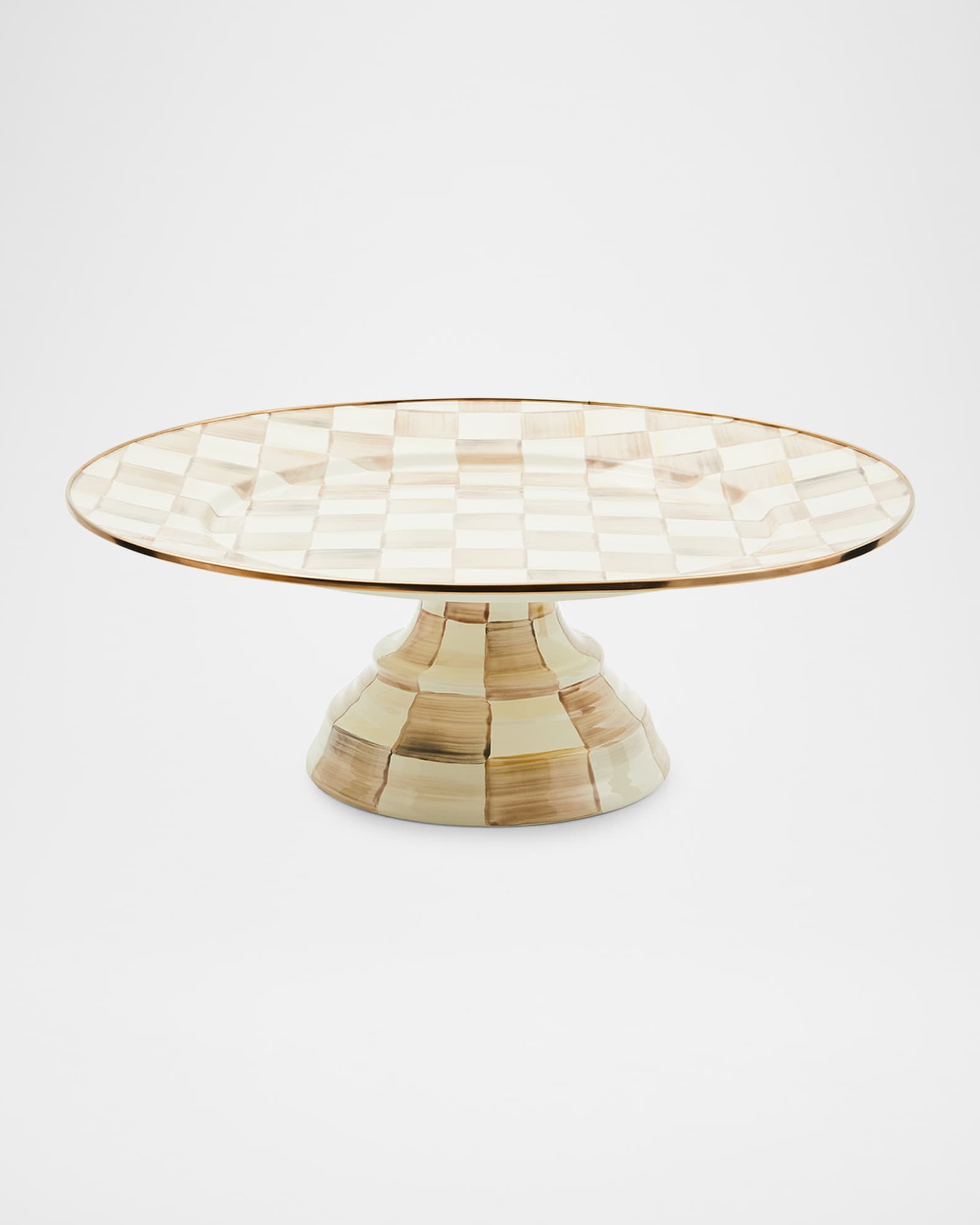Mocha Check Large Pedestal Platter 0