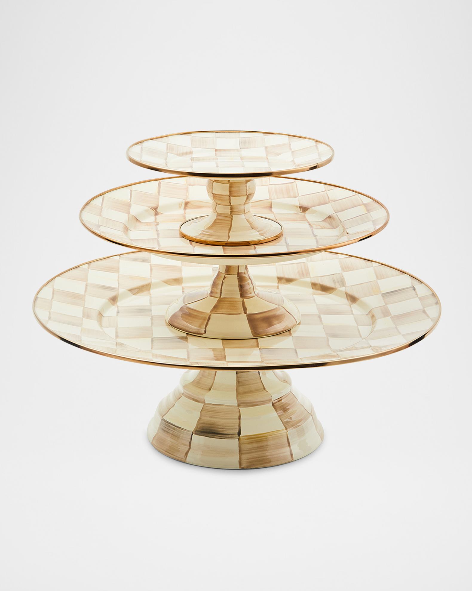 Mocha Check Pedestal Platter Collection | Neiman Marcus