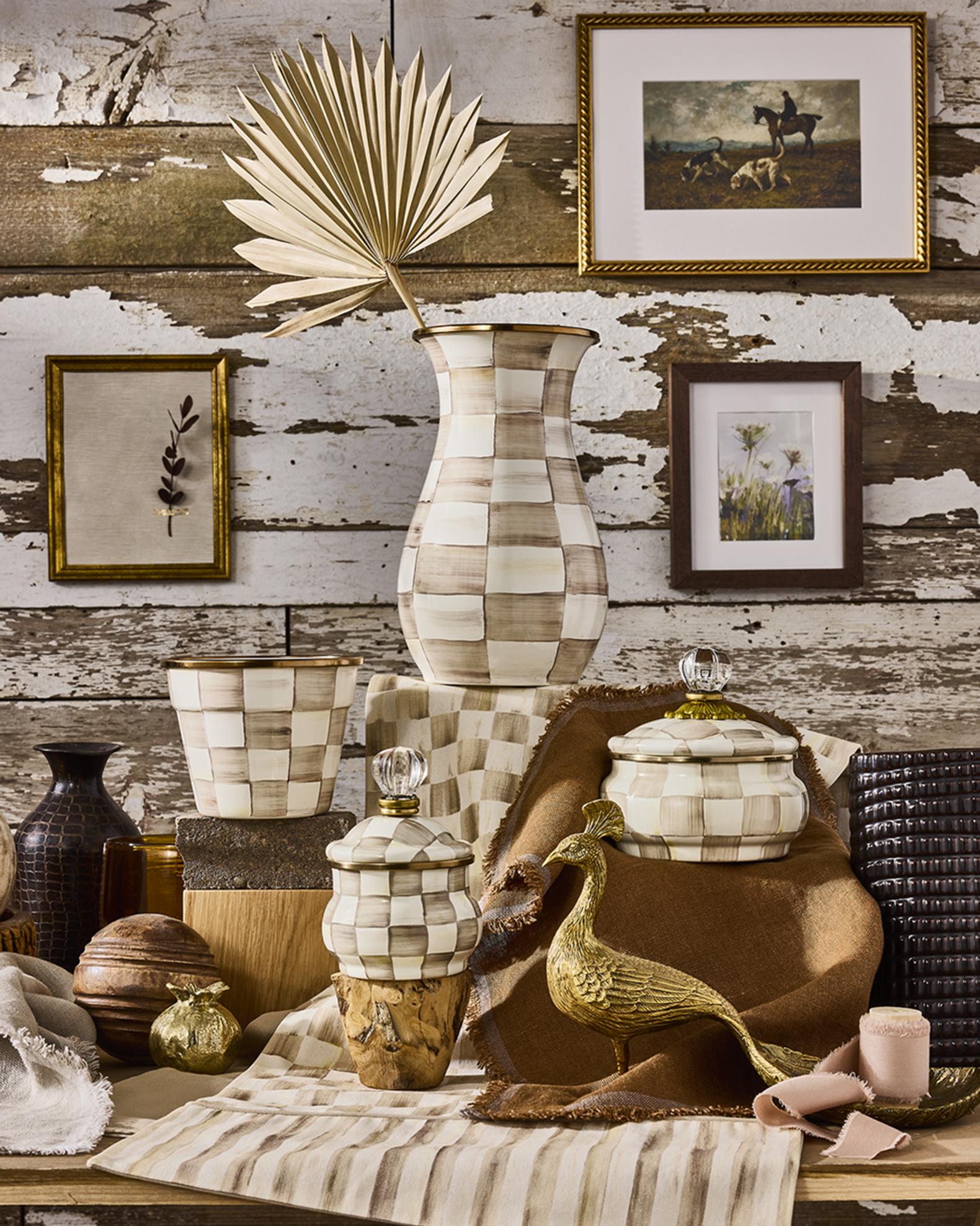 MacKenzie-Childs Mocha Check Tall Vase | Neiman Marcus