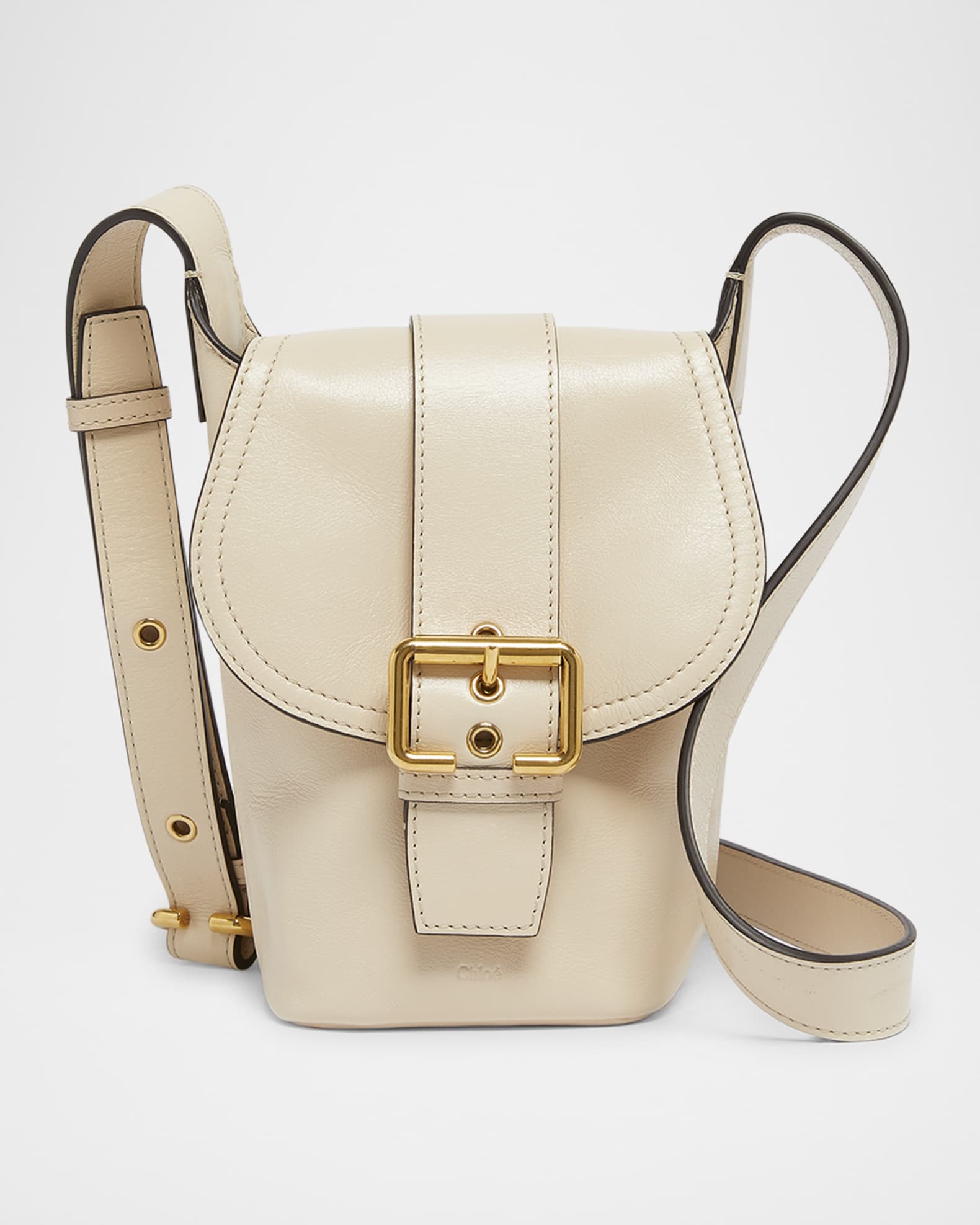 Camera Crossbody Bag in Natural Shiny Buffalo Leather