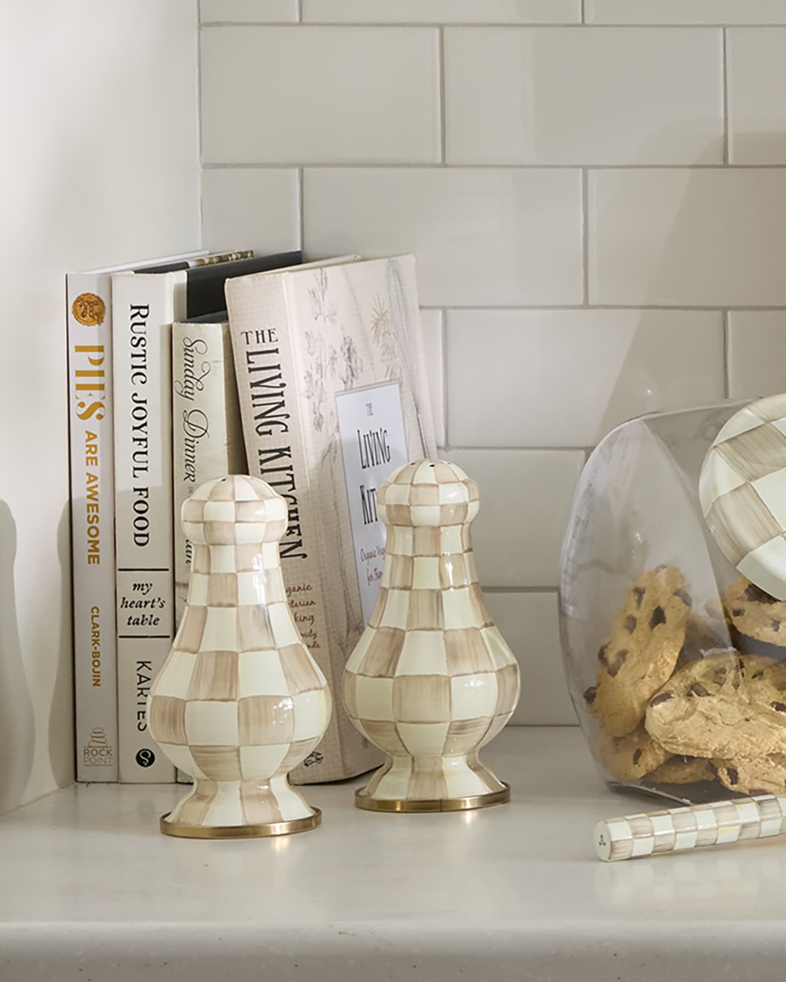 Mocha Check Large Salt & Pepper Shakers 1