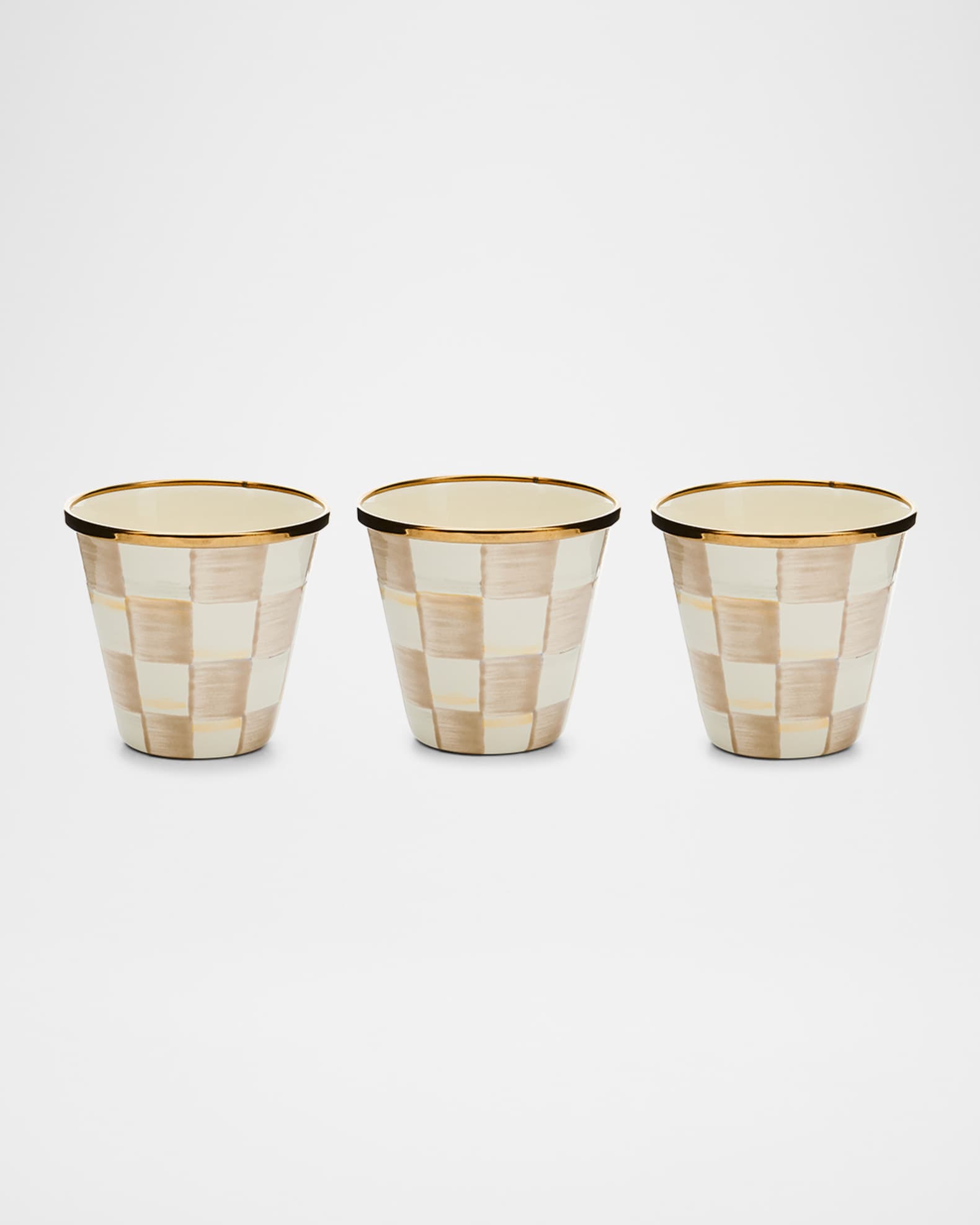 Mocha Check Herb Pots, Set of 3 0