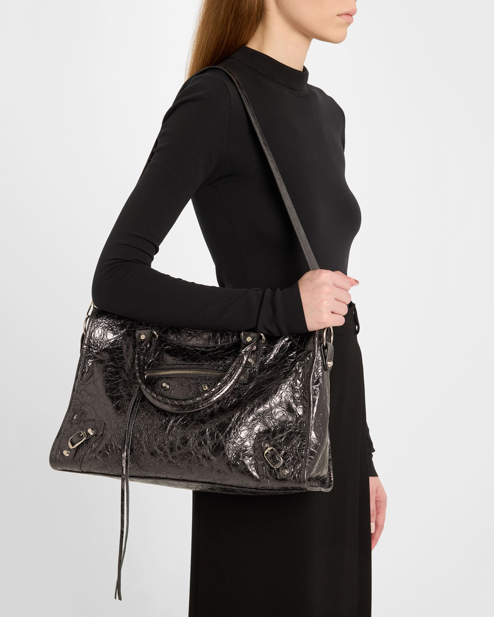 Balenciaga Le City Medium Crinkled Leather Shoulder Bag