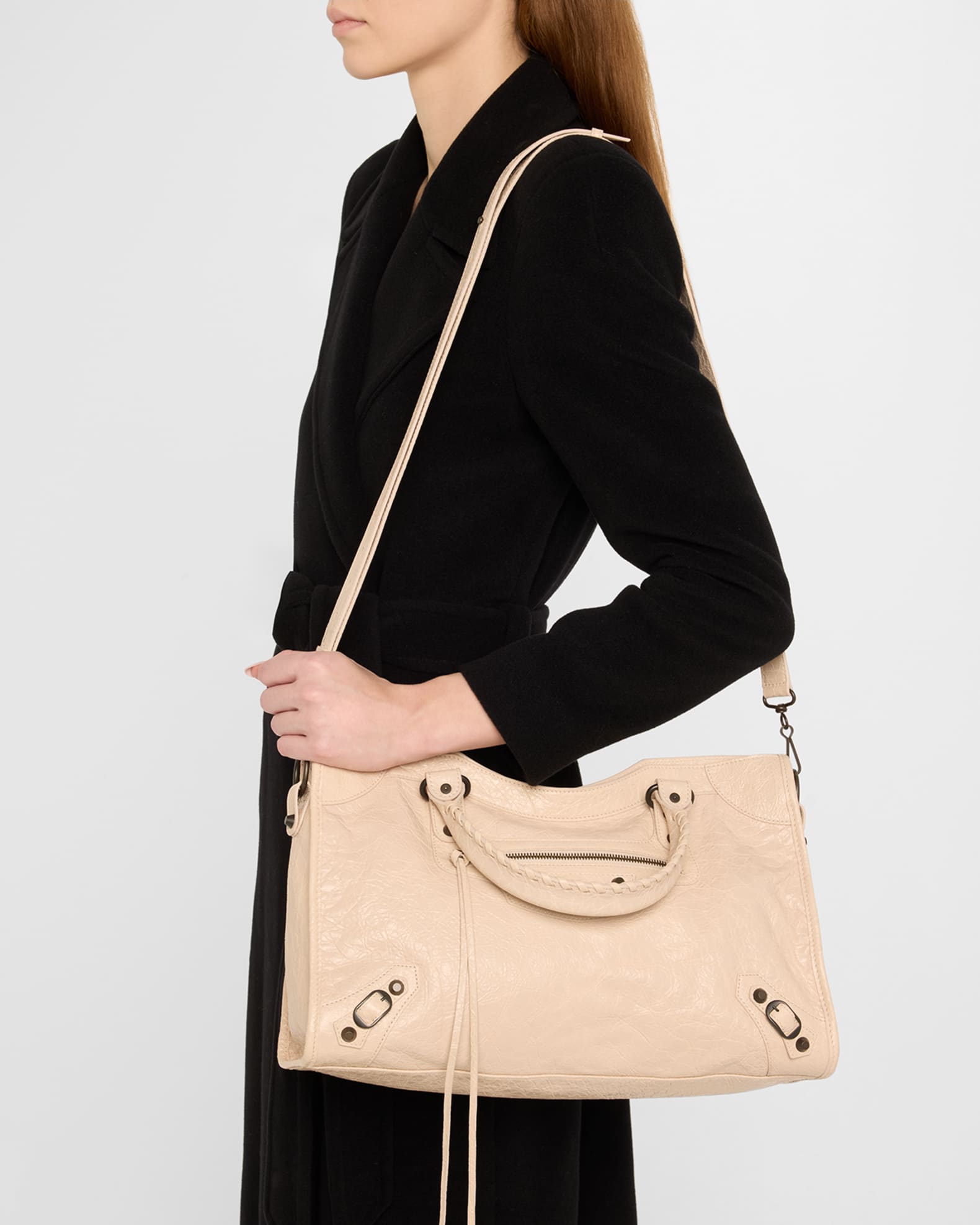 Balenciaga Le City Medium Crinkled Leather Top-Handle Bag