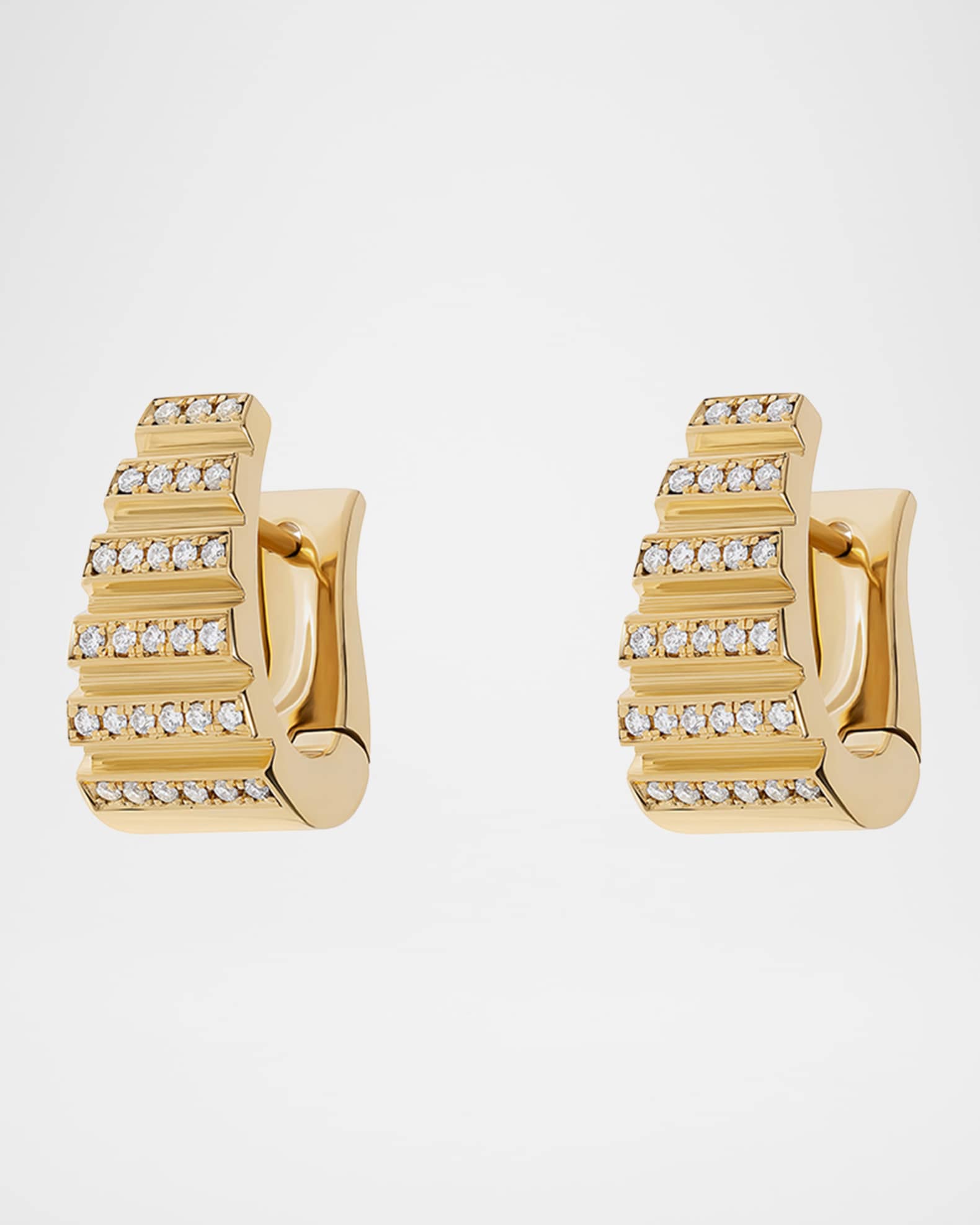 18K Yellow Gold Escalier Large Hoop Earrings with Pave Diamonds 0