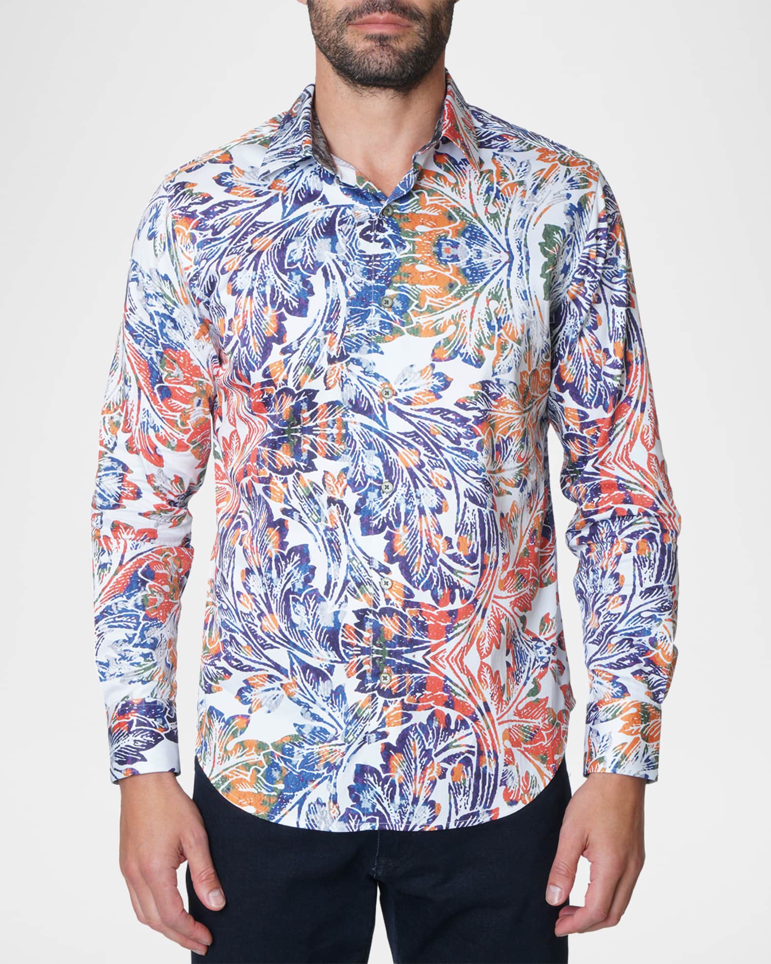 Men's Leaf-Print Sport Shirt 0