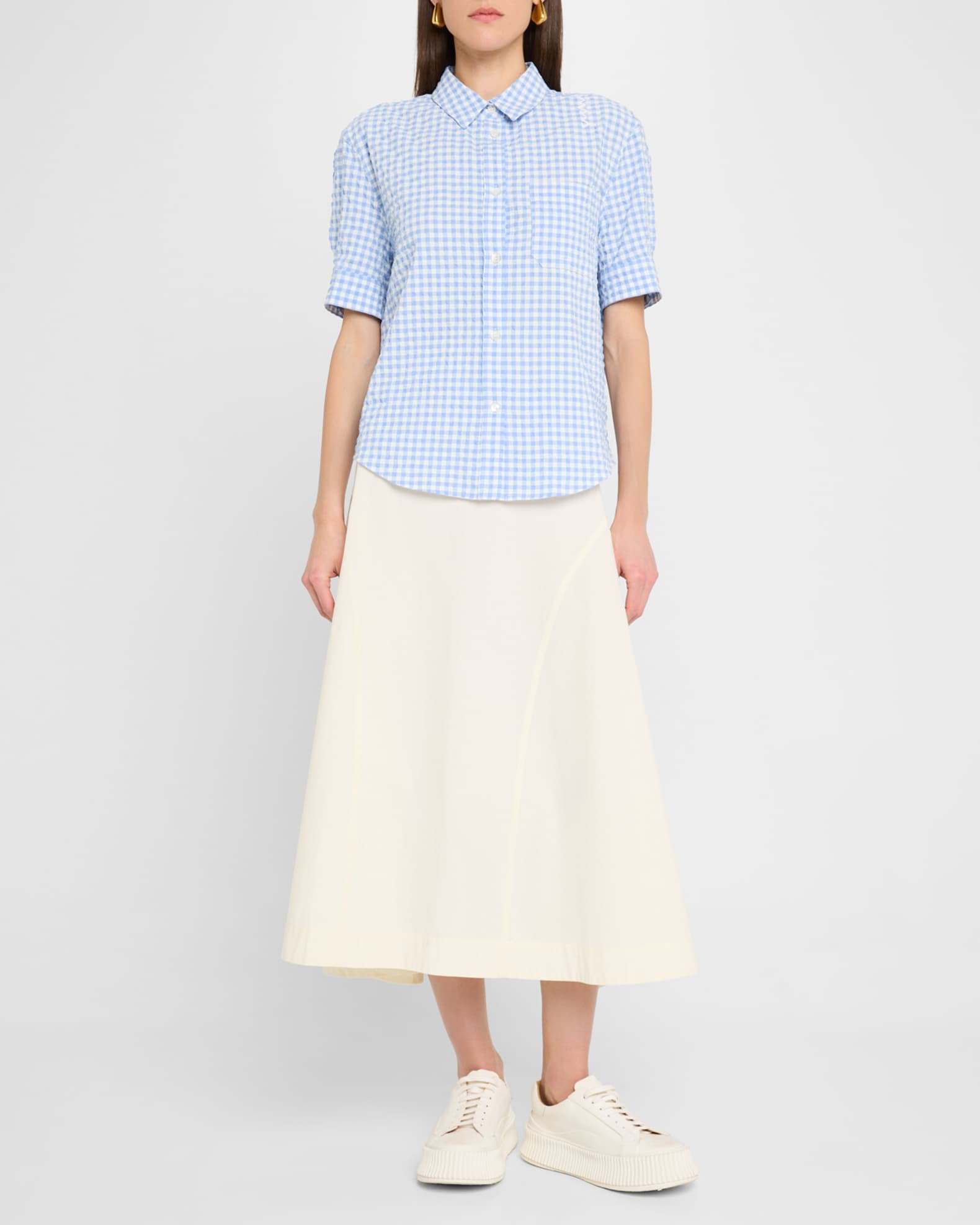 Gingham Seersucker Short-Sleeve Button-Down Shirt 1