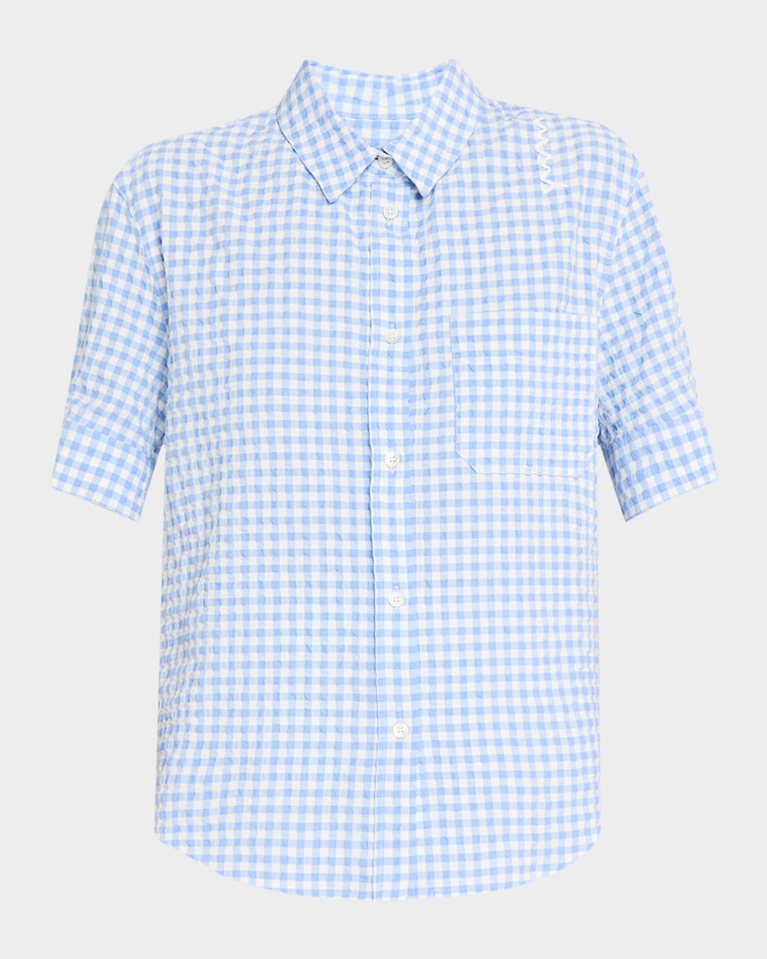 Gingham Seersucker Short-Sleeve Button-Down Shirt 0