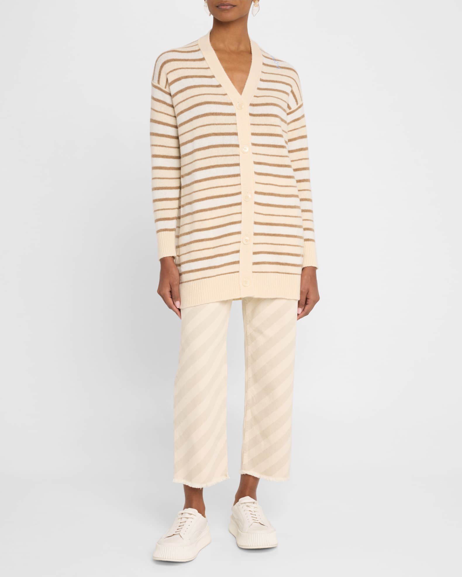 Diagonal Striped Straight-Leg Crop Trousers 1