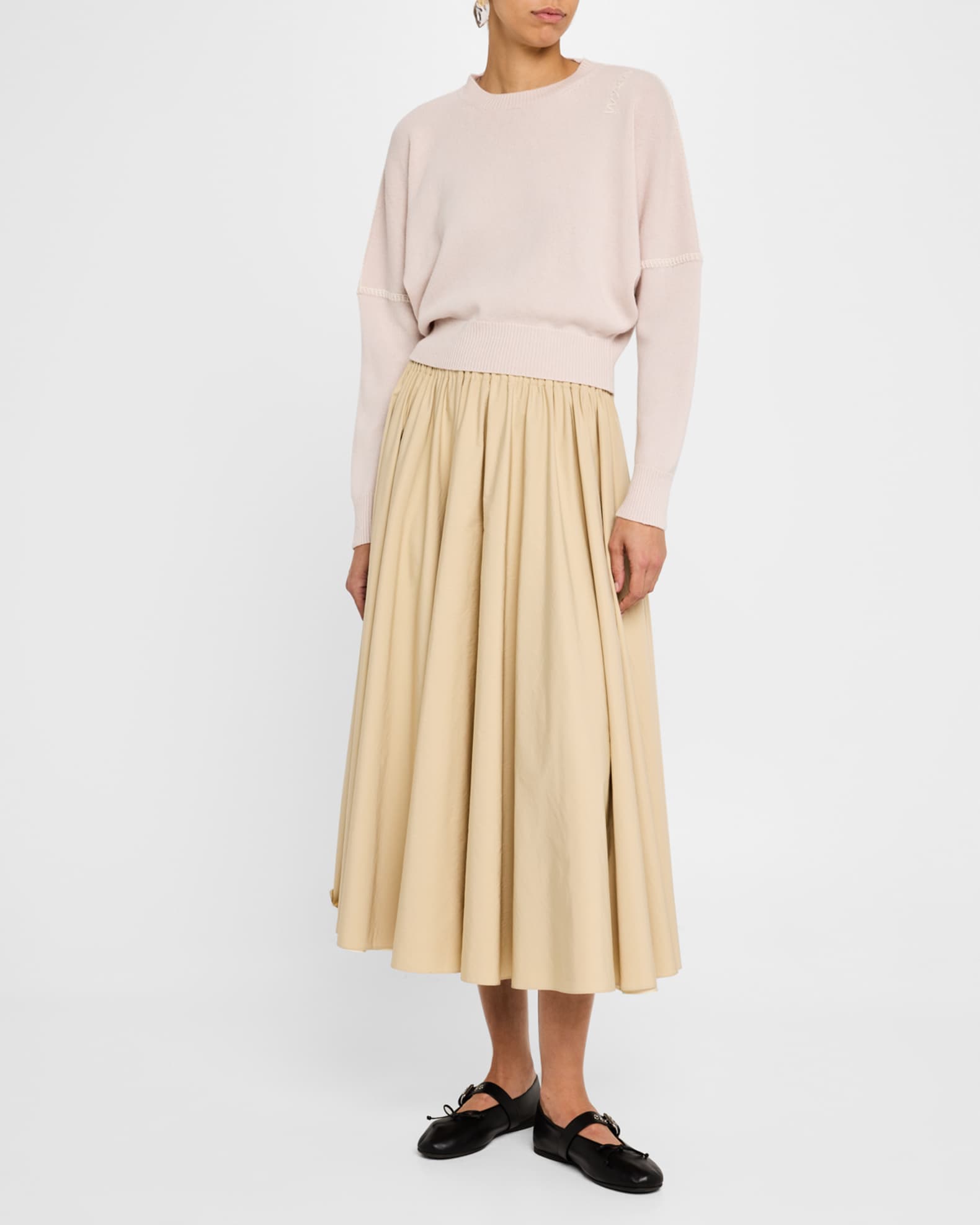 Crewneck Wool-Cashmere Crop Sweater 1