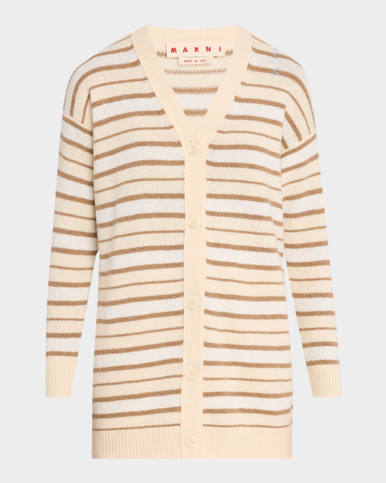 Striped V-Neck Wool-Cashmere Cardigan 0