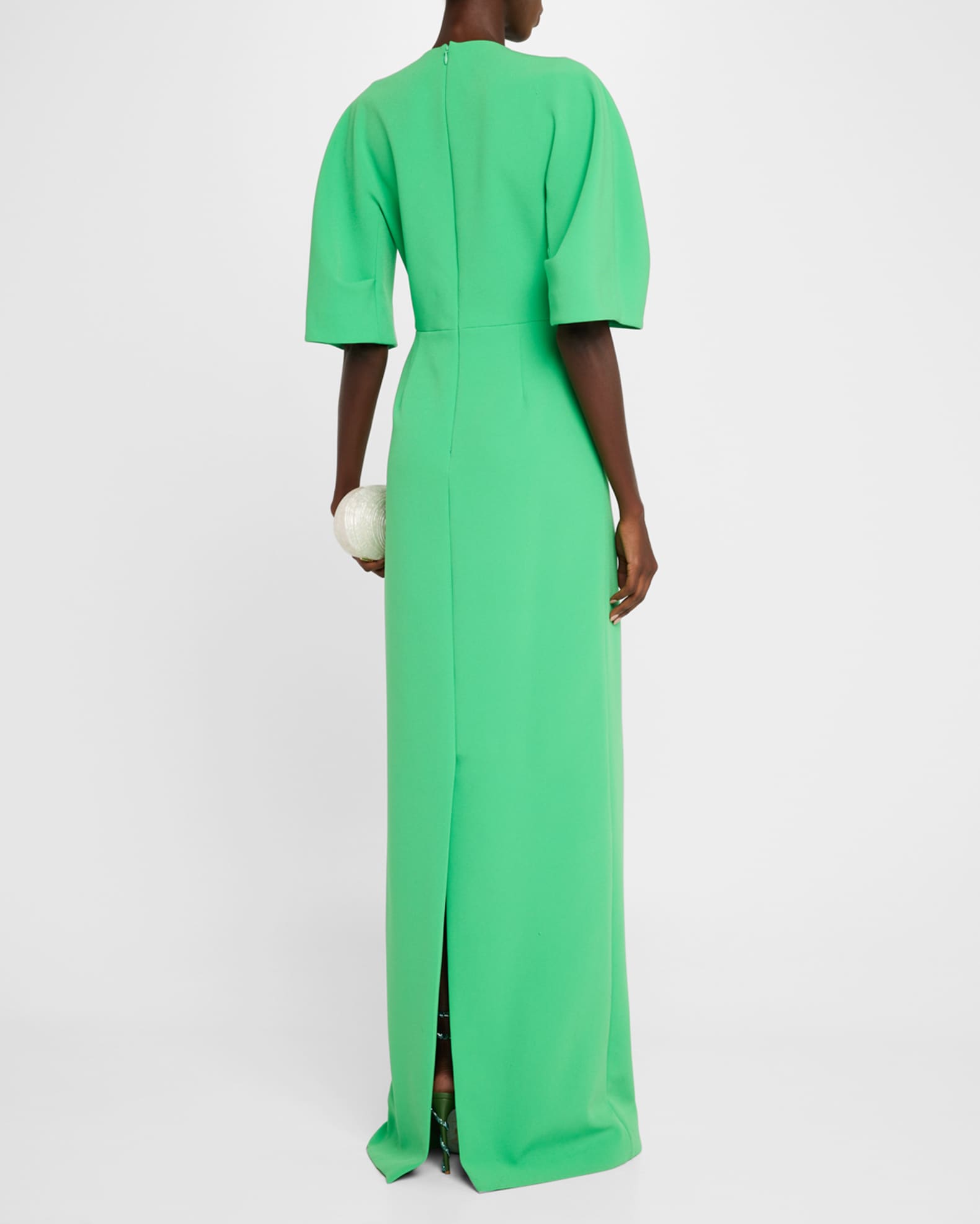 Elbow-Sleeve Crepe Column Gown