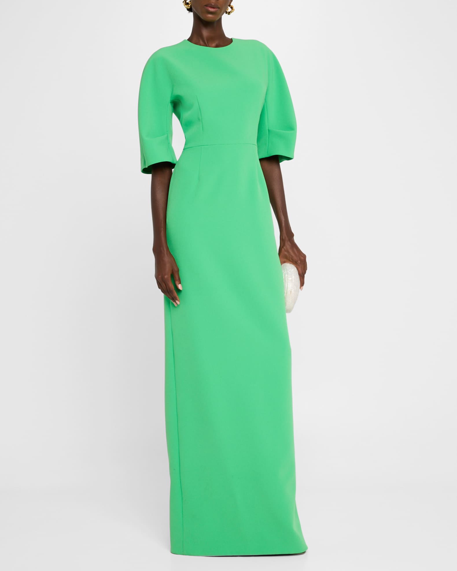 Elbow-Sleeve Crepe Column Gown