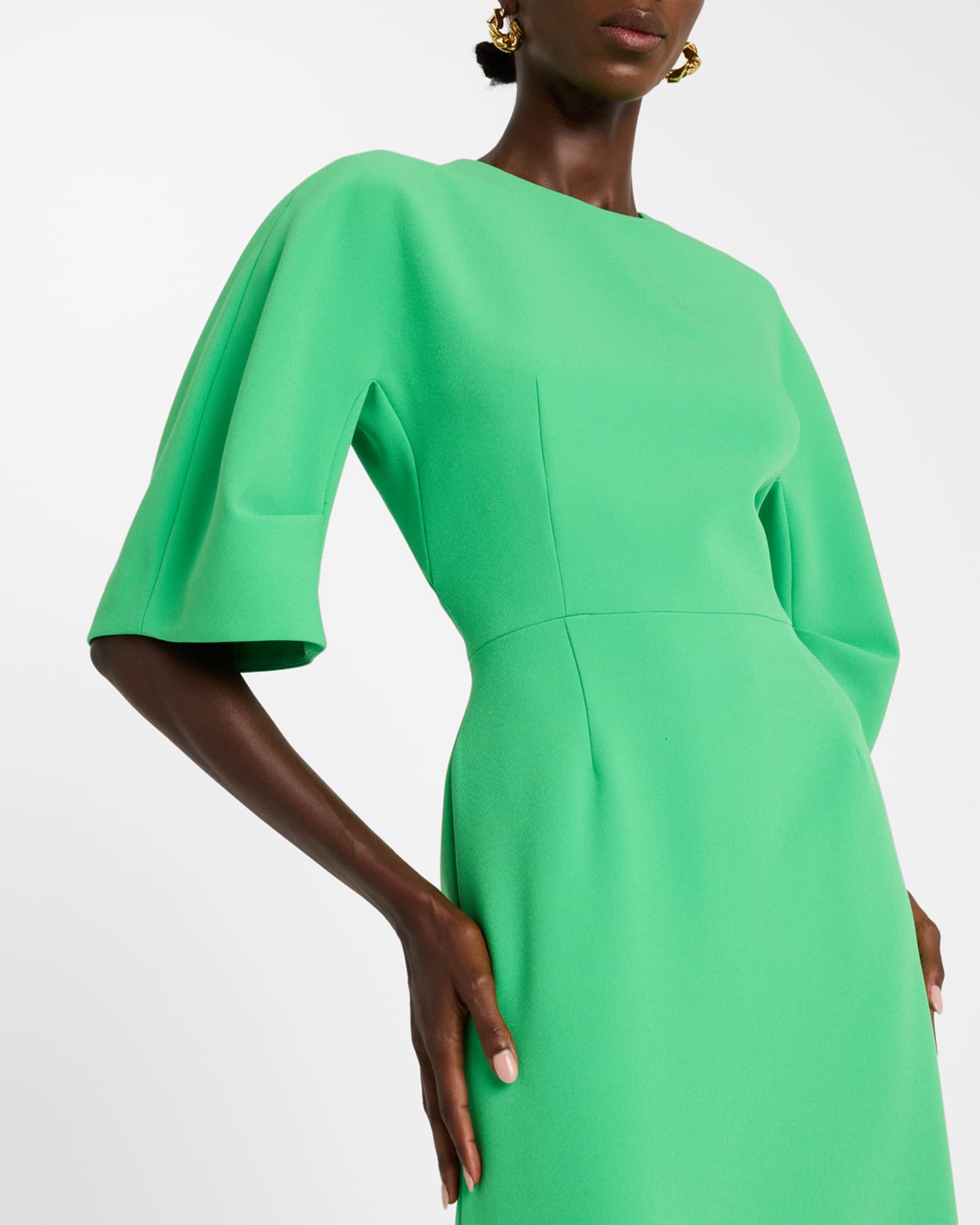 Elbow-Sleeve Crepe Column Gown